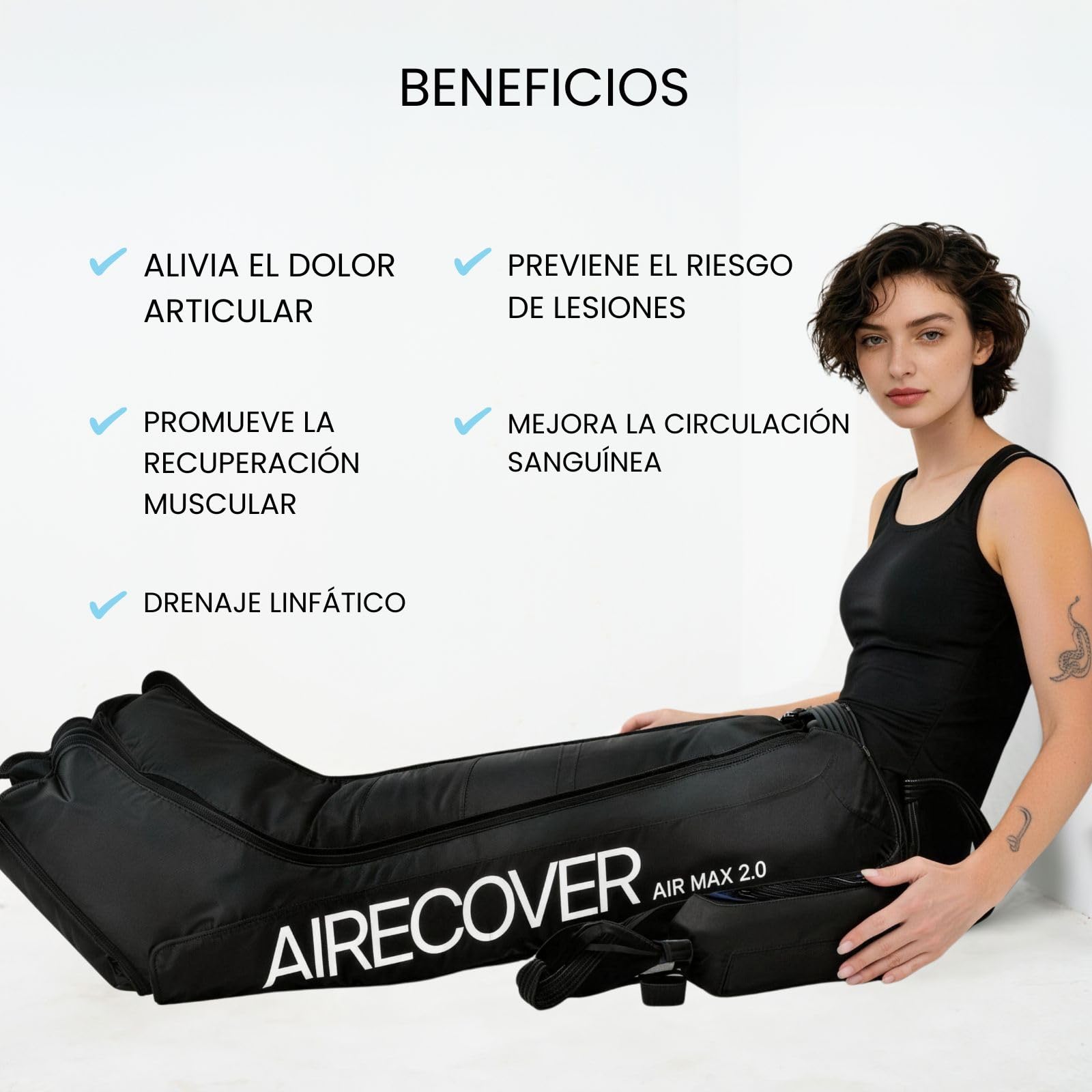 Presoterapia para Casa, Masajeador Piernas con 6 Cámaras para Mejorar la Circulación y Drenaje Linfático, Recovery Boots para Relajación Muscular y Piernas Cansadas, 6 Modos(L:176-190CM)