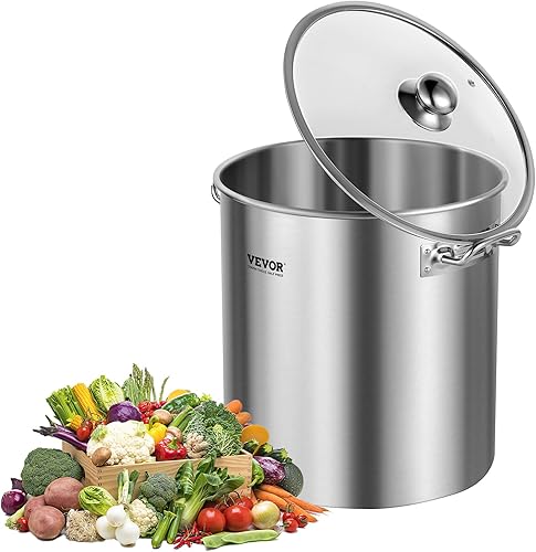 Vista 16 de VEVOR - Olla de stock de acero inoxidable, ollas de cocina grandes de 42 cuartos, olla de salsa de cocina con colador, tapa y asa, olla de stock