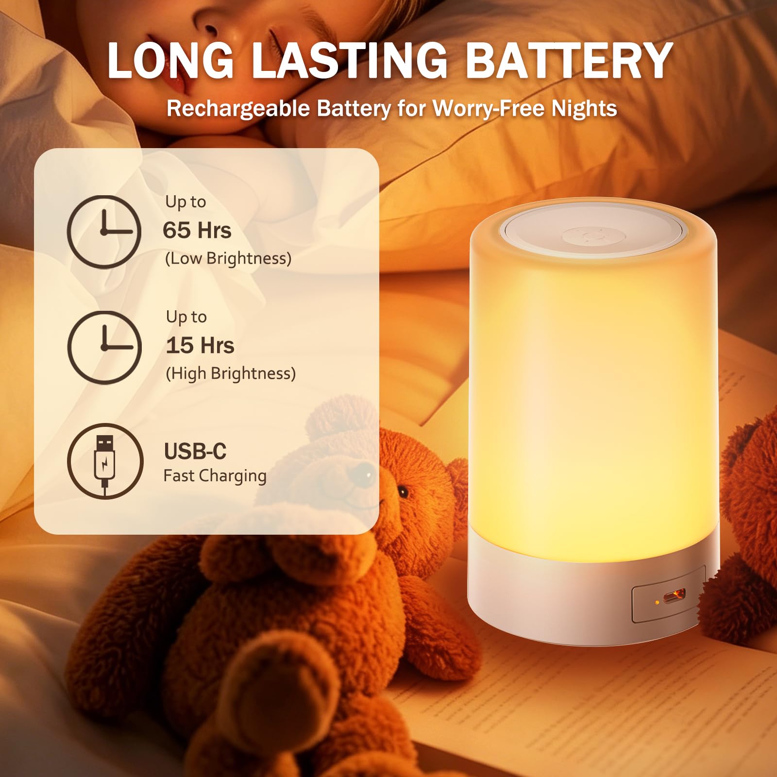 G Keni Luce notturna per bambini e bambini, lampada notturna portatile a LED touch per bambini e adulti, per l'allattamento al seno, aiuto per il sonno, lampada per allattamento ricaricabile USB, luce