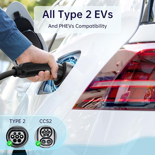 QIAO)) Type 2 EV Charging Cable, 7.4kW 10M 32A Single Phase, Electric Vehicle Type 2 to Type 2 IEC 62196 EV Charger Cable, EVs/Plug-in Hybrid Fast Car Charging Cable with Carry Bag - 2