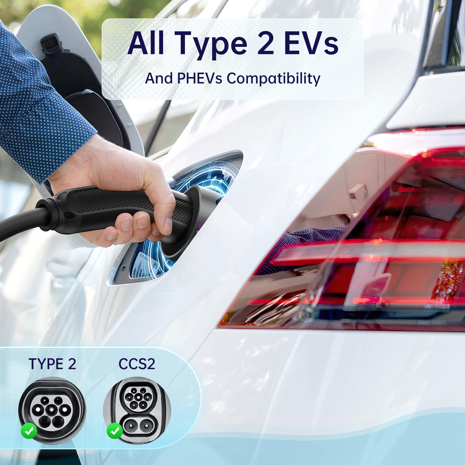QIAO)) Type 2 EV Charging Cable, 7.4kW 5M 32A Single Phase, Electric Vehicle Type 2 to Type 2 IEC 62196 EV Charger Cable, EVs/Plug-in Hybrid Fast Car Charging Cable with Carry Bag — view 2