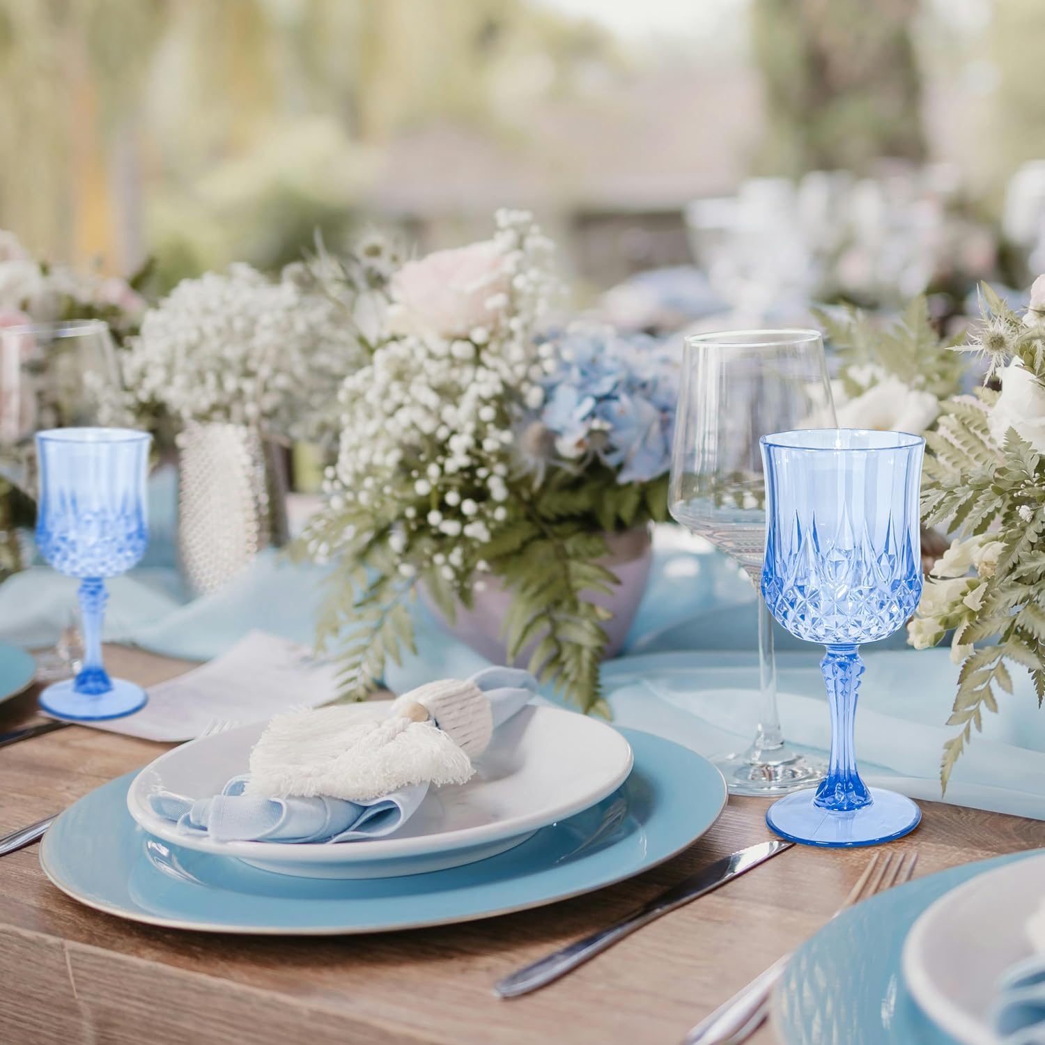 24 PCS Plastic Blue Wine Glasses 7oz Vintage Goblet,Reusable Drinkware Vintage, Plastic Blue Wine Glasses for Baby Shower Wedding Reception Grand Event Party,Royal blue - Image 6