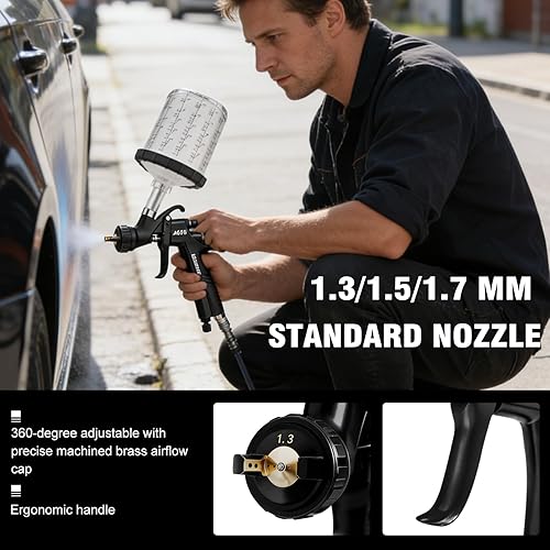 Miniatura 2 de A610 LVLP Pistola de aire con 10 vasos de pintura desechables de 22.0 fl oz, pistolas de pintura automotriz, pistola de pintura pulverizadora para