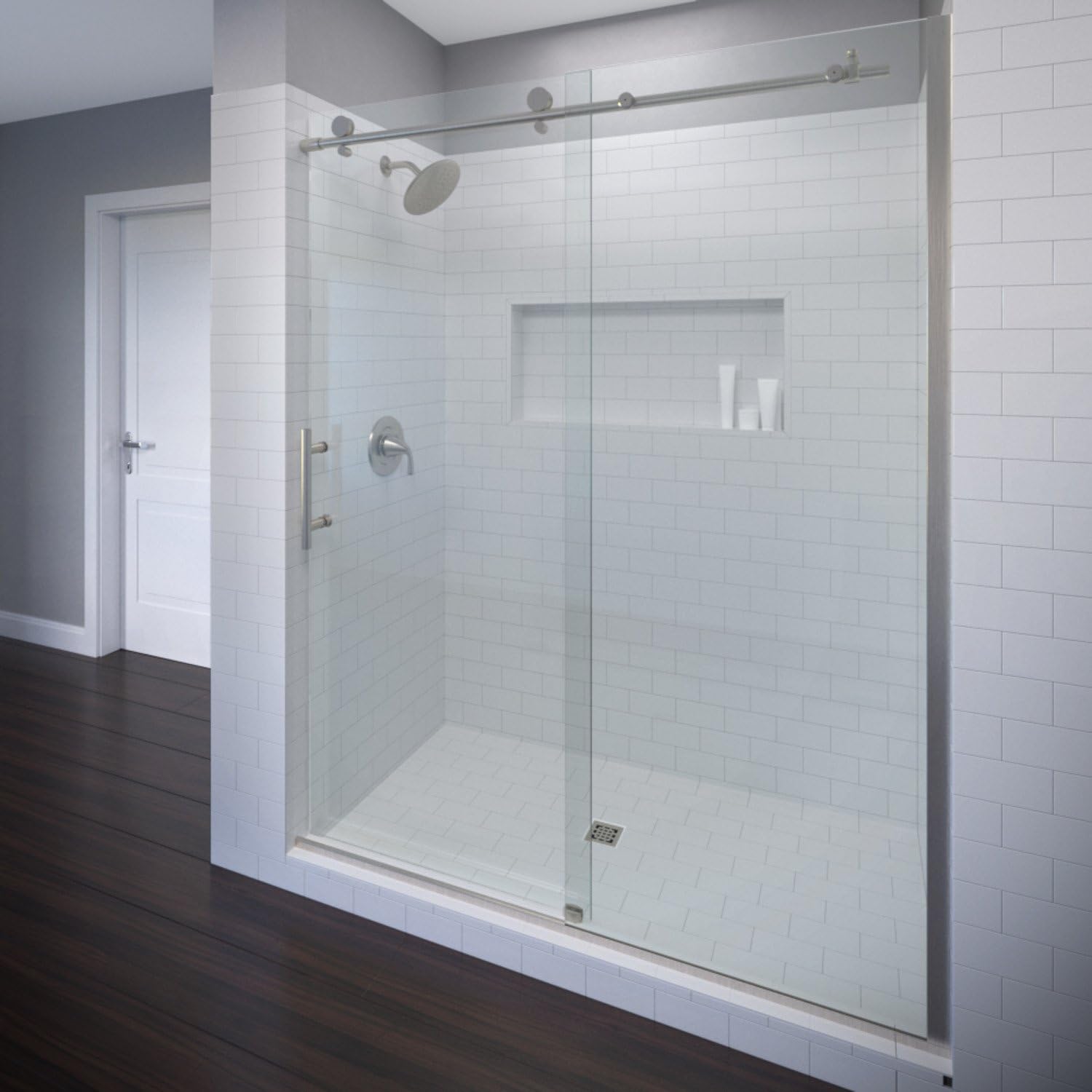 Vinesse Rolling Door Shower Door & Panel, Brushed Nickel