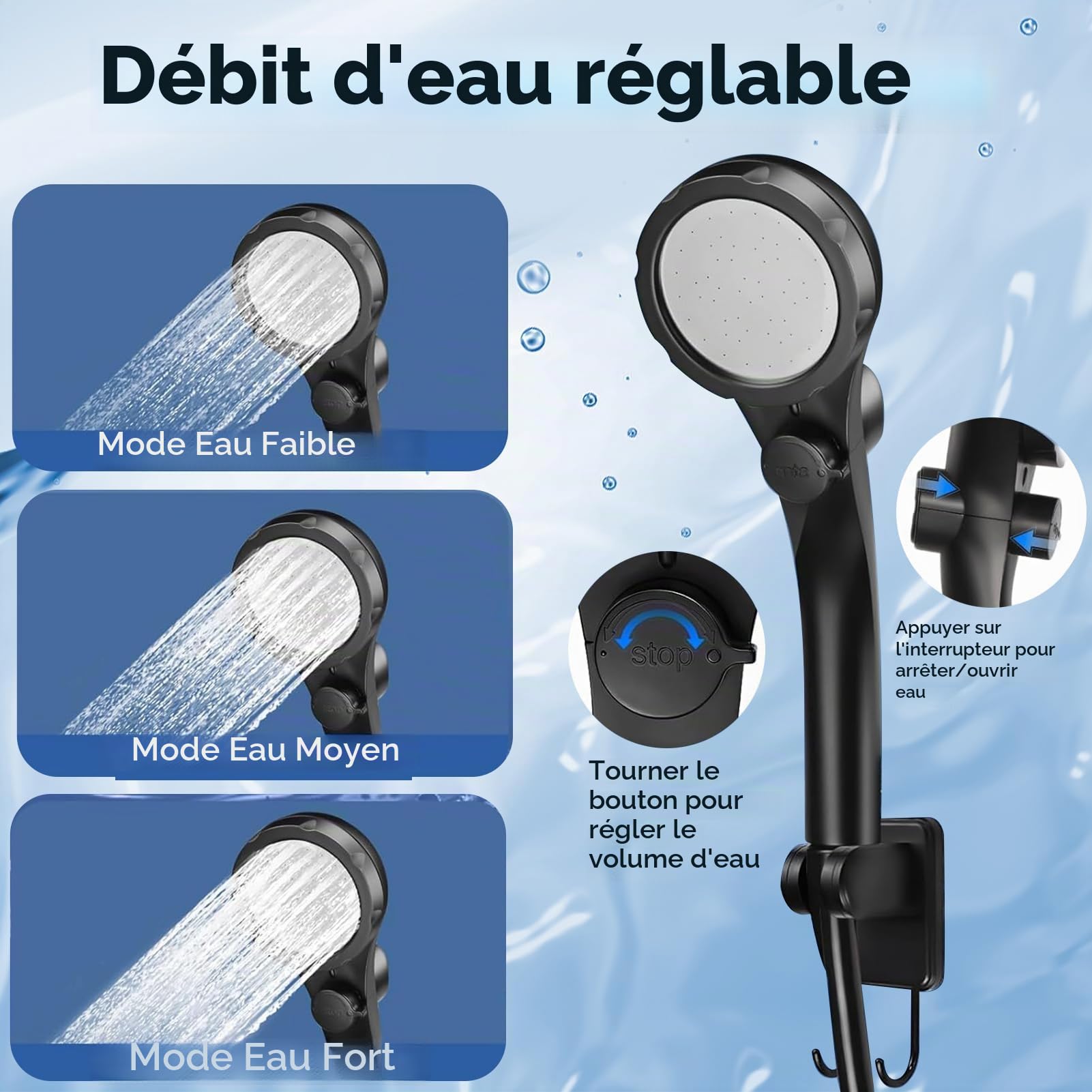 Uplayteck Douche de Camping, Kit Douche Portable 6000mAh Rechargeable avec écran LED Intelligent 3 Modes de Douche IPX7 Etanche Convient pour Extérieure, Camping, Randonnée