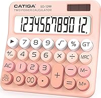 Vista 18 de CATIGA Calculadora de interruptor mecánico con energía solar y batería doble, pantalla LCD grande de 12 dígitos, calculadora de escritorio estética