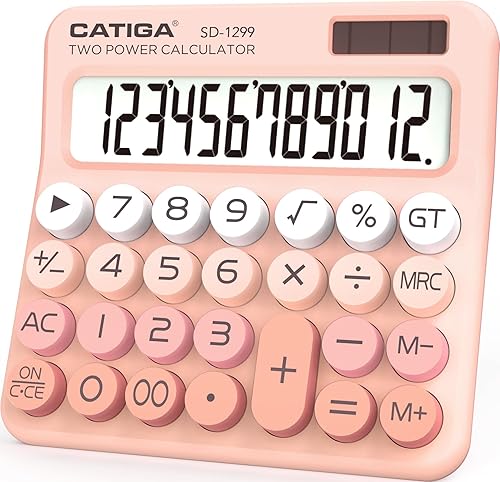 Miniatura 16 de Calculadora CATIGA con interruptor mecánico con energía dual solar y batería, pantalla LCD grande de 12 dígitos, calculadora de escritorio estética