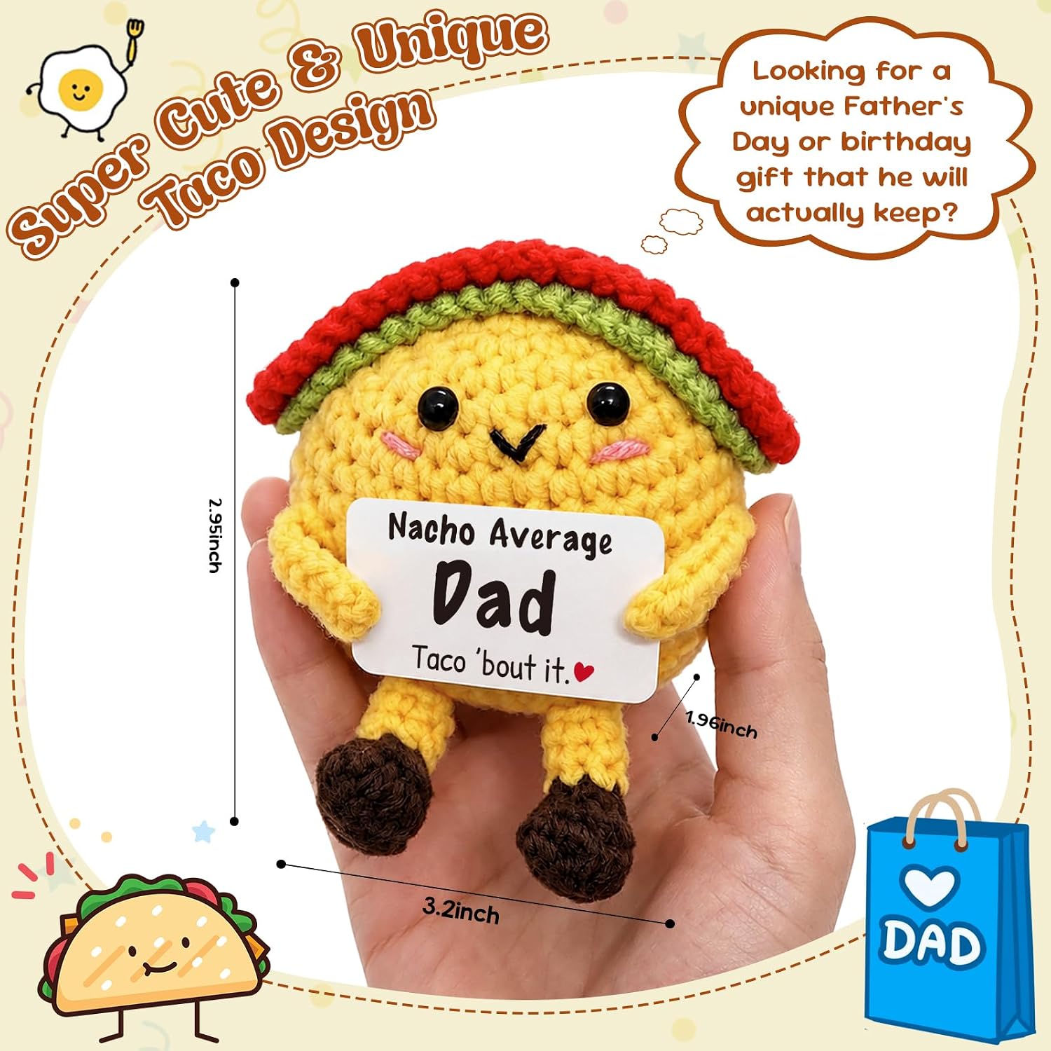 Birthday Gift for Dad from Daughter or Son, Funny Crochet Taco with Card