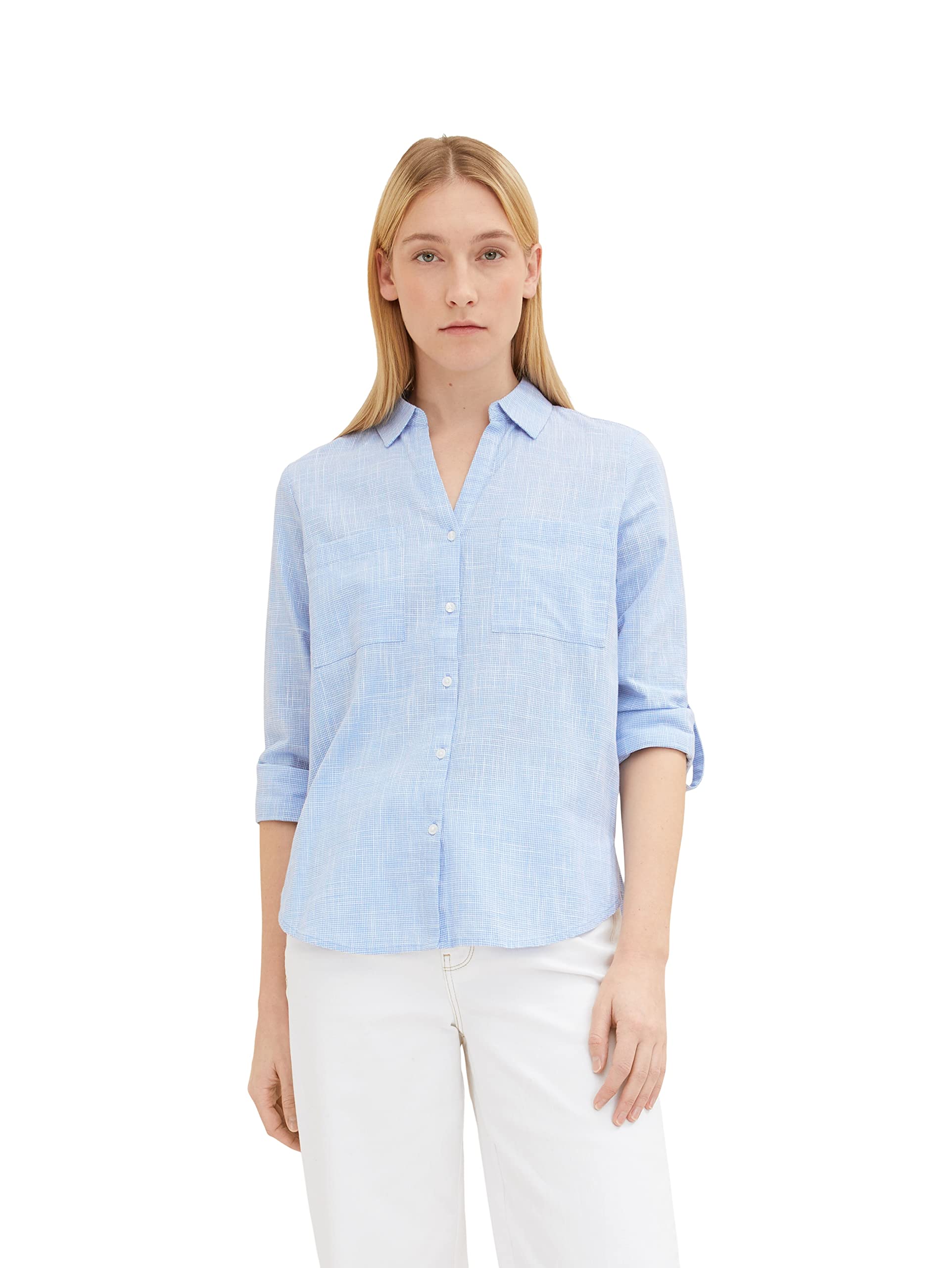 Tom Tailor Damen Bluse mit Brusttaschen aus Baumwolle