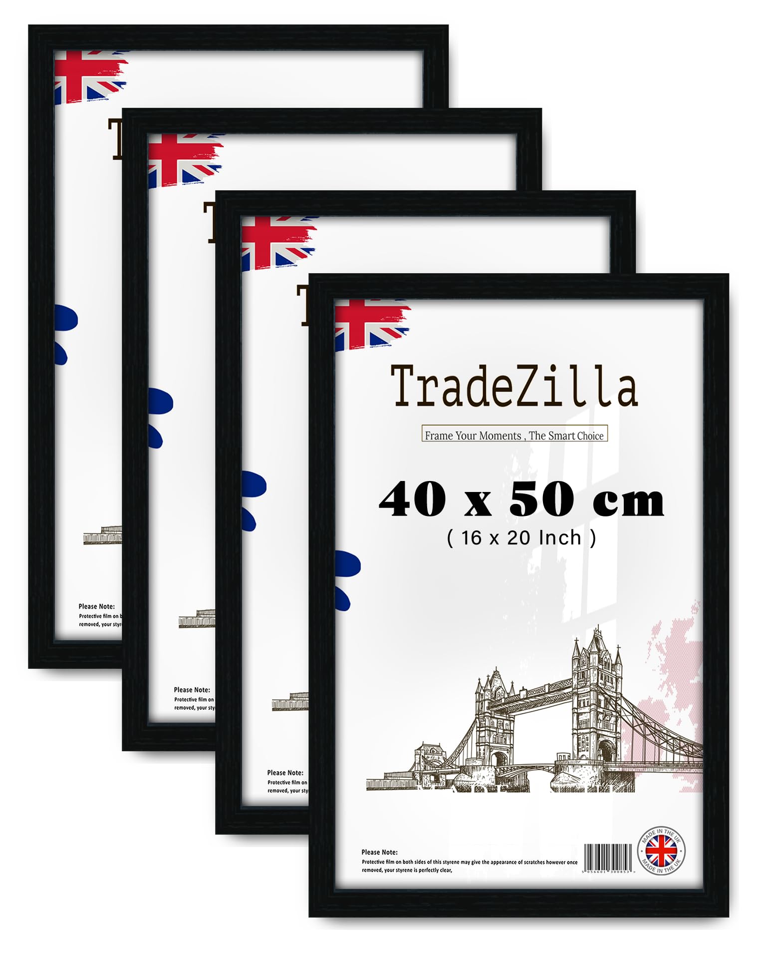 Tradezilla Black Pack Of 4 Eton Wood 400 X 500 Mm Frames - Medium 16" X 20" Perfect For Home, Office, (40 X 50 Cm) [ ]