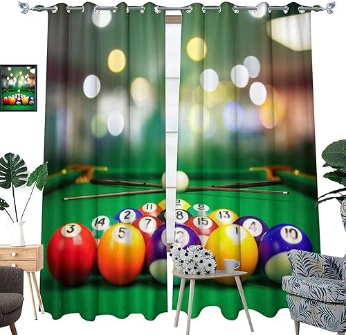 Miniatura 3 de Cortinas opacas de billar para sala de estar, diseño deportivo moderno, para oscurecer la habitación, con ojales, 2 paneles, 45 pulgadas de largo x