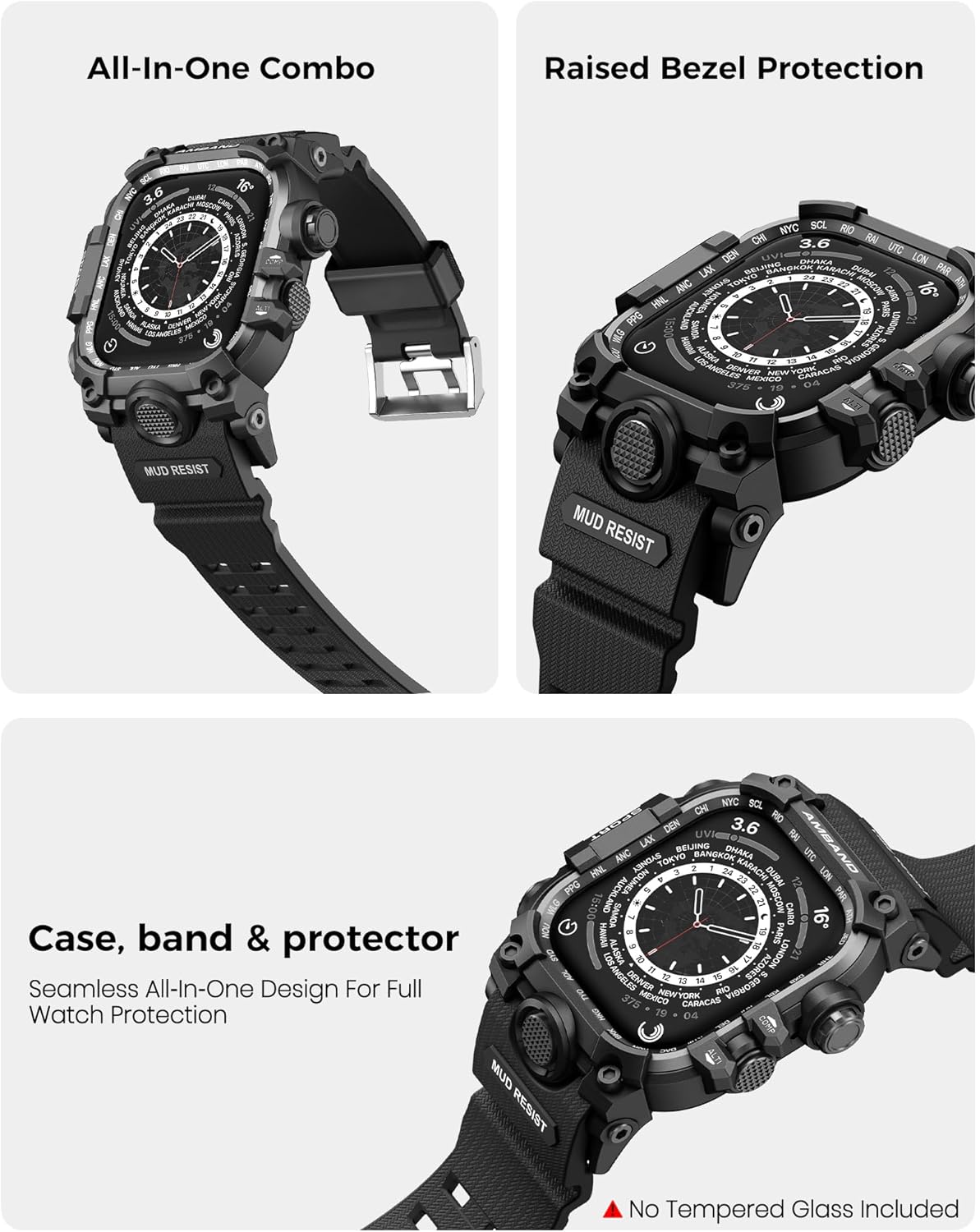 amBand Rugged Case with Band for Apple Watch 45mm, Compatible with Apple Watch (iWatch) Series 9/8/7, Military Grade Shockproof Bumper Cover, Tactical Band for Men, Matte Black - Image 4