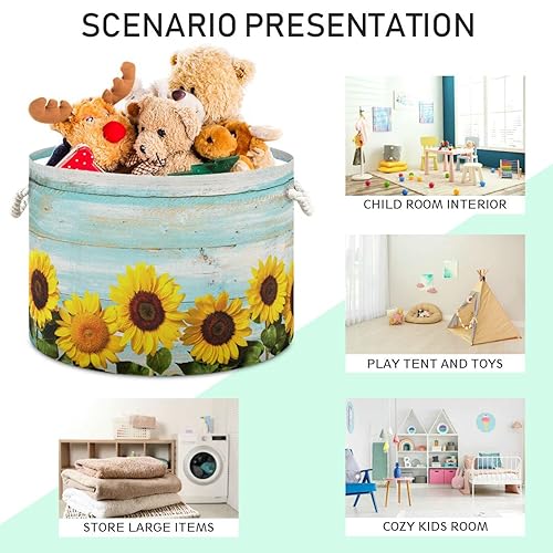 Miniatura 4 de Cesta de almacenamiento de juguetes de madera de playa vintage para guardería, sala de juegos, juguetes para perros, grande, plegable, organizador