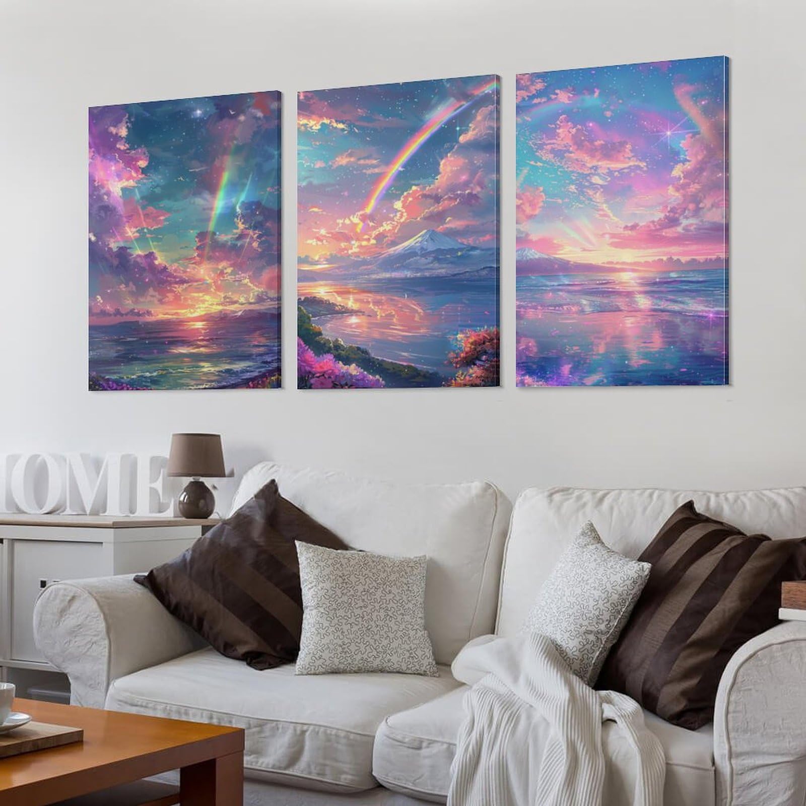 カラフルな室内風景イラストアート Amazon.co.jp: 3枚 光沢のあるカラフルな風景 絵画 インテリア