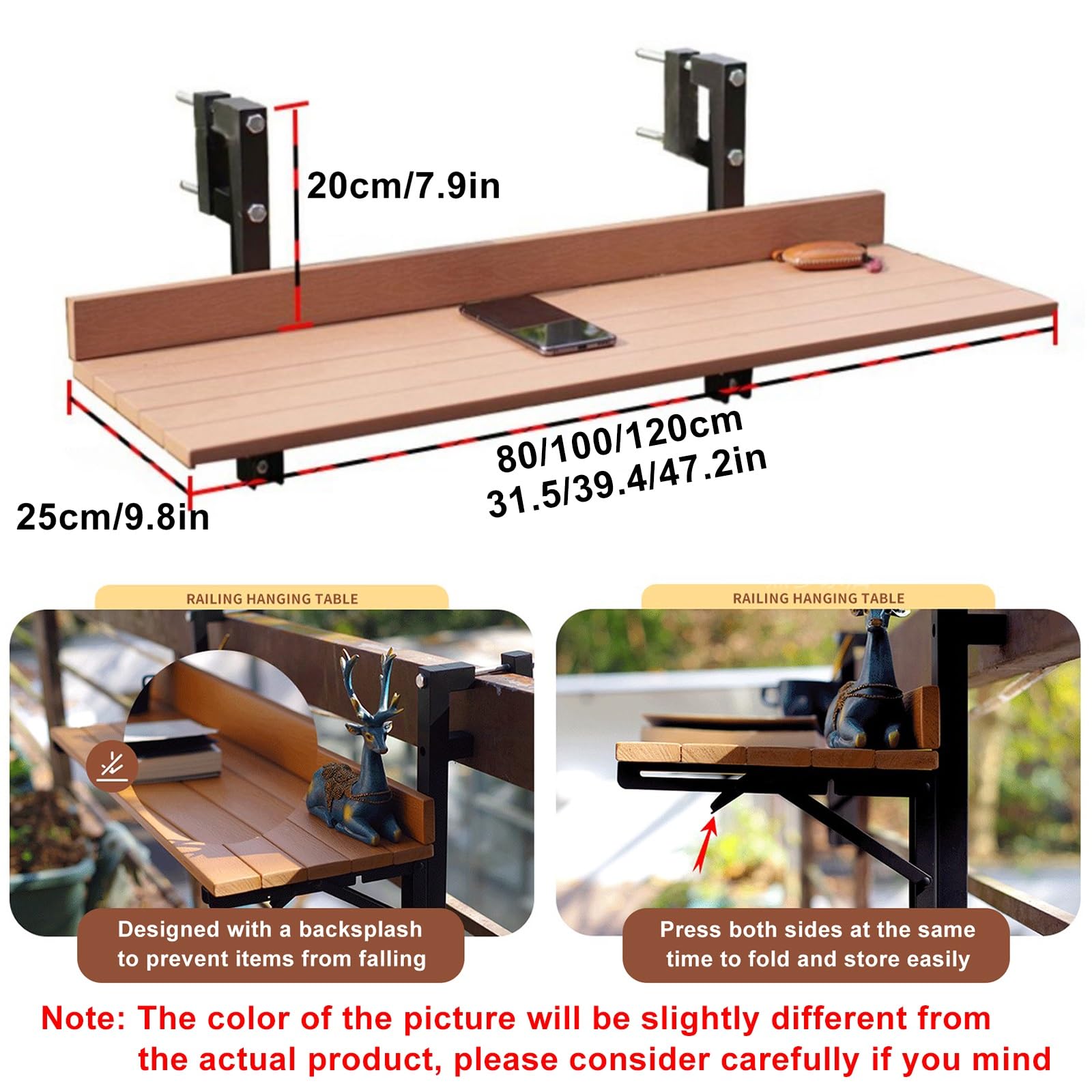 Balkonowy Stolik Barowy Do Balustrad, Składany Stół Wiszący Na Zewnątrz, 80-120 Cm Wiszący Regulowany Stół Tarasowy Do Patio, Stolik Boczny Z Balustradą Balkonową Na Zewnątrz, Do Patio Ogrodowego Wera