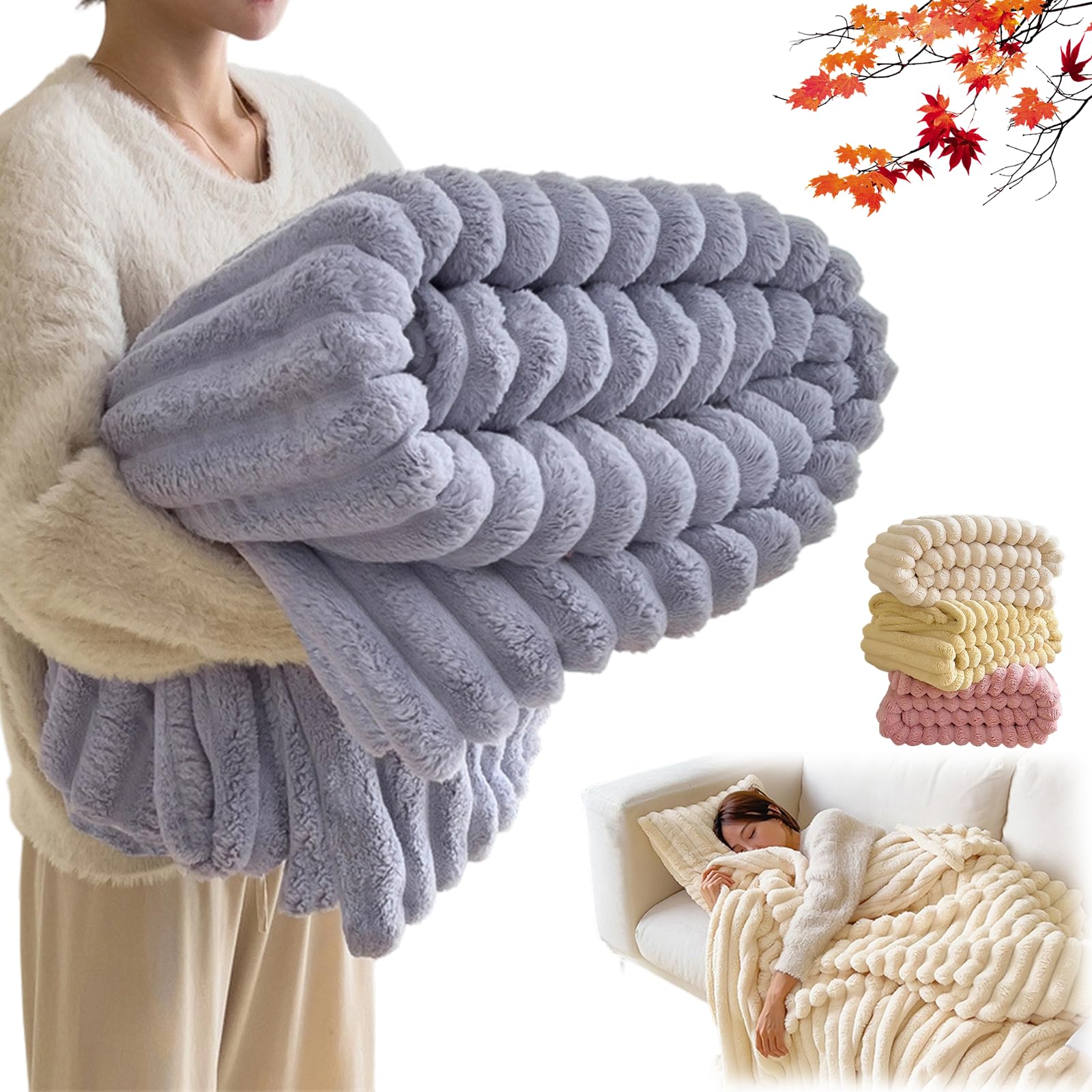 Mondpfote Light Purple Thickened Rabbit Plush Nap Blanket, Flannel Milk Velvet Cover Blanket, Thick Fluffy Faux Rabbit Blankets, Soft And Comfortable, For Bed Sofa Couch Home Decor (,150 * 200Cm)