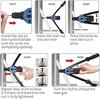 Vista 7 de YWHWXB Herramienta de tuerca de remache, kit de ajuste de tuercas remachadoras de mano de 13 pulgadas, 110 tuercas remachadoras resistentes M3-M12