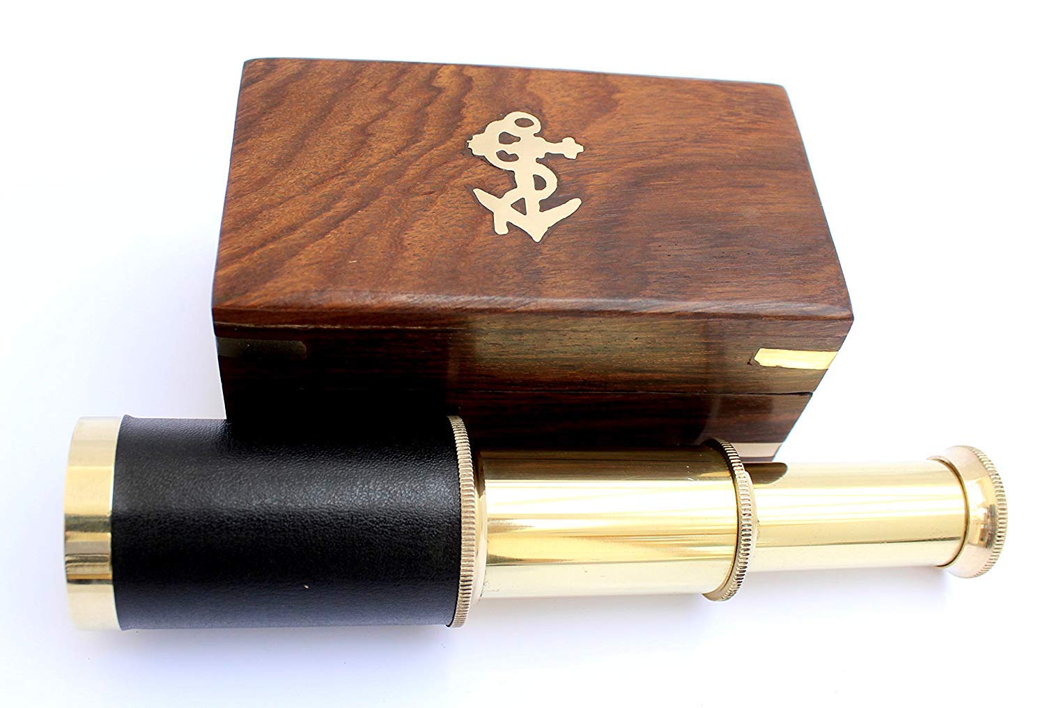 Nautical India 15cm Handheld Brass Telescope with Wooden Box - Pirate Navigation