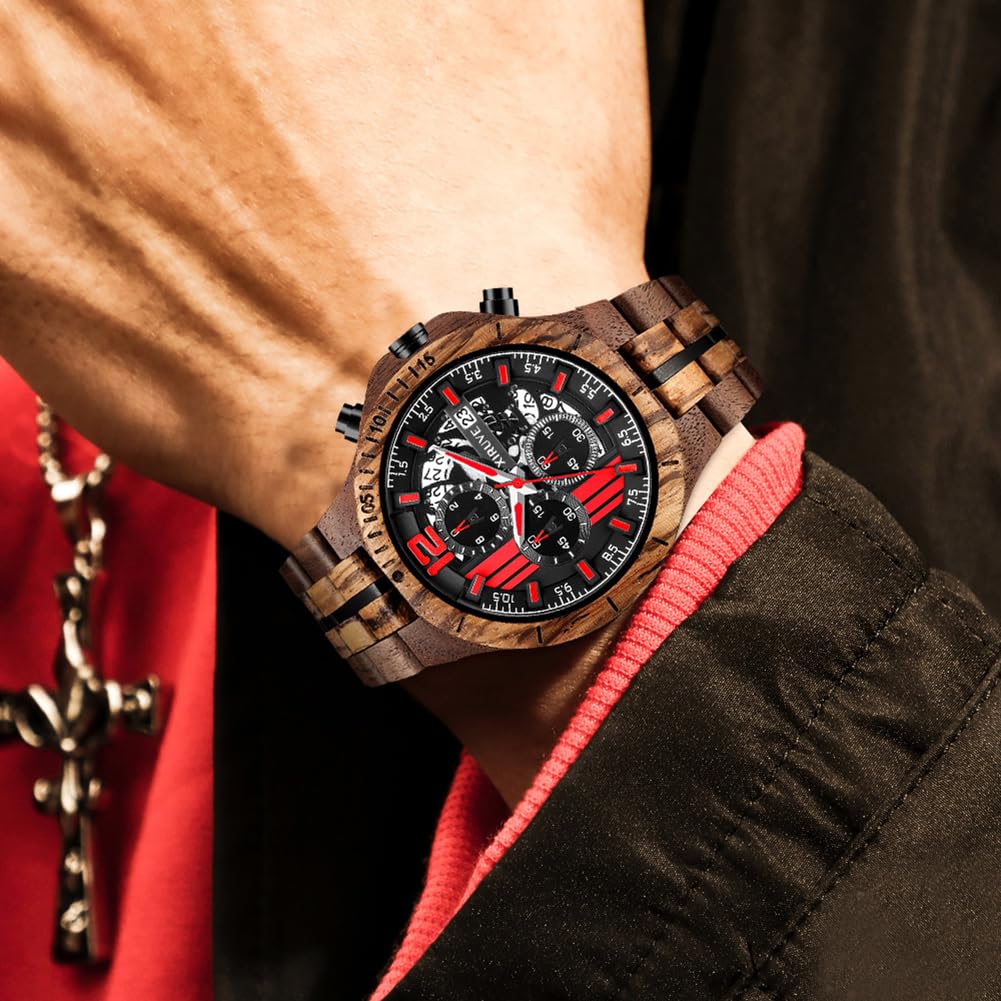 Orologio in Legno da Polso Uomo Calendario Cronografo Quarzo Naturale