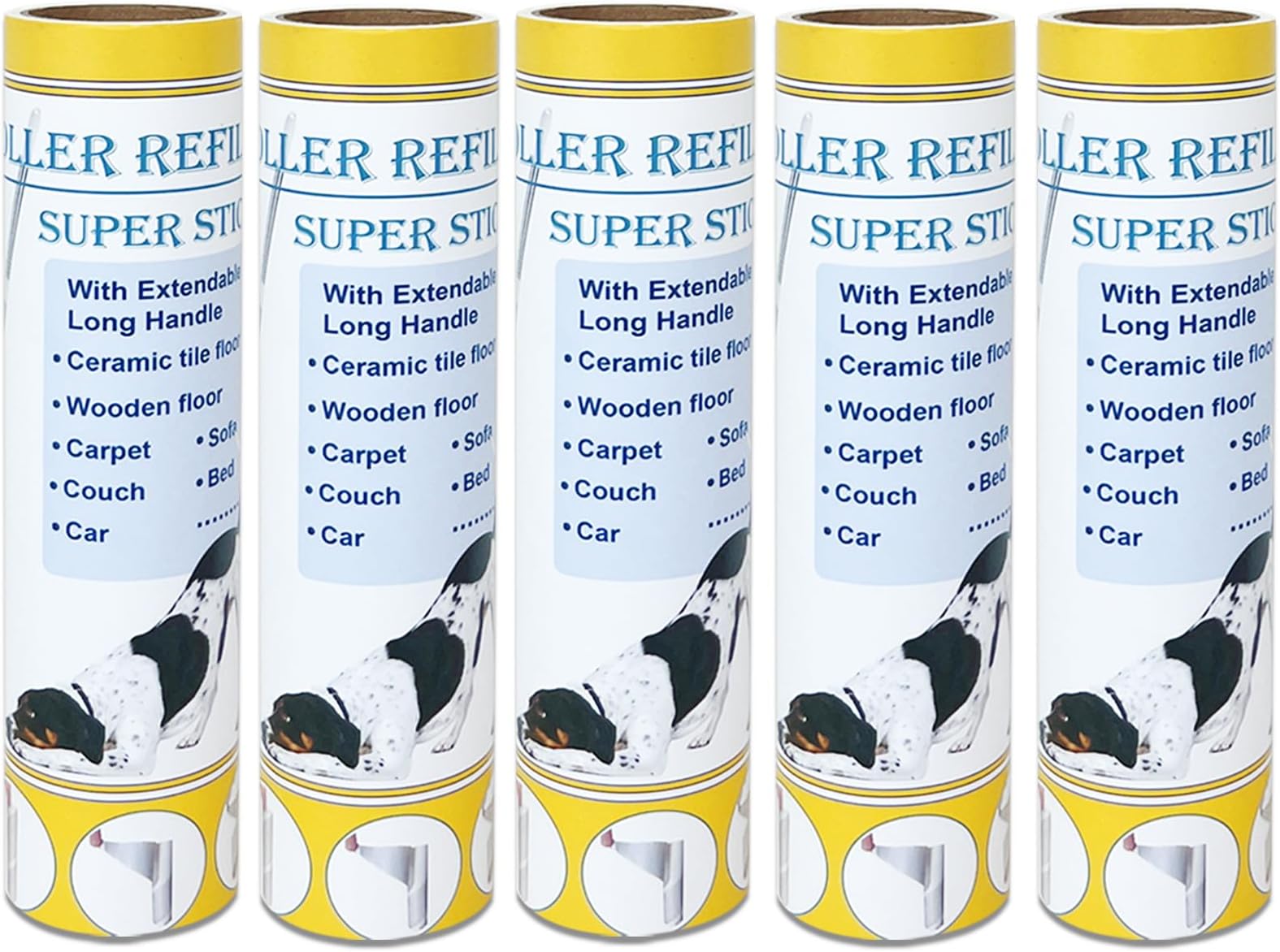 CQAIRIOU Pet Hair Lint Roller Refills Set,7.9โ Width Sticky Tape Roller,60 Sheets Each Refill Total 300 Sheets(5 Packs)