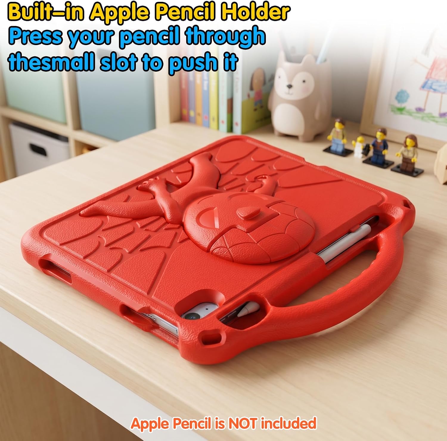 DJ&RPPQ Kids Case for iPad A16 11th Generation 2025/iPad 10th Generation 2022 with Screen Protector, Shockproof Handle Stand Cover with Pencil Holder iPad 11th/10th Generation Case for Kids, Red
