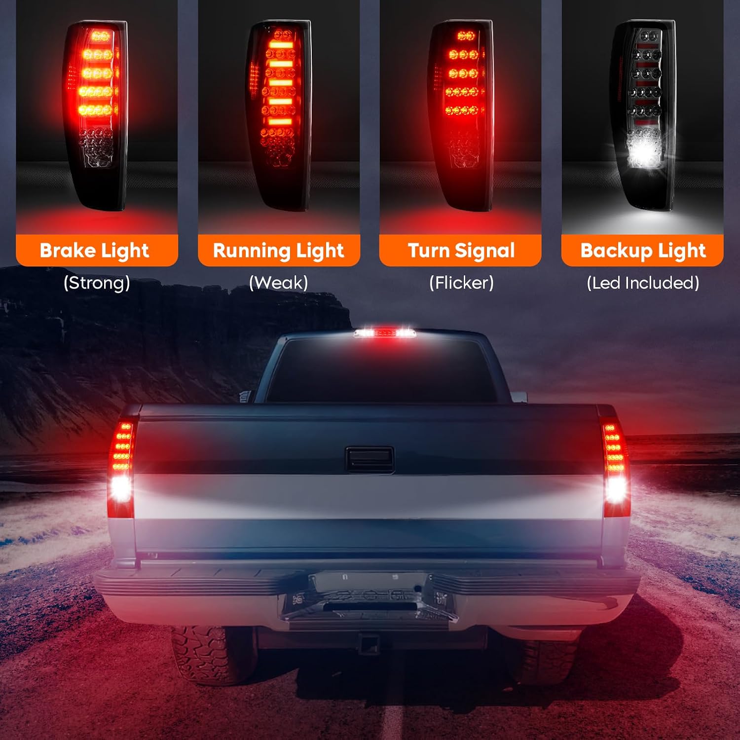 Tresound Tail Light + 3rd Third Brake Cargo Lamp for Chevy Colorado & GMC Canyon 2004-2012 High Mount Stop Light Rear LED Taillight Assembly Chrome Housing Red Lens