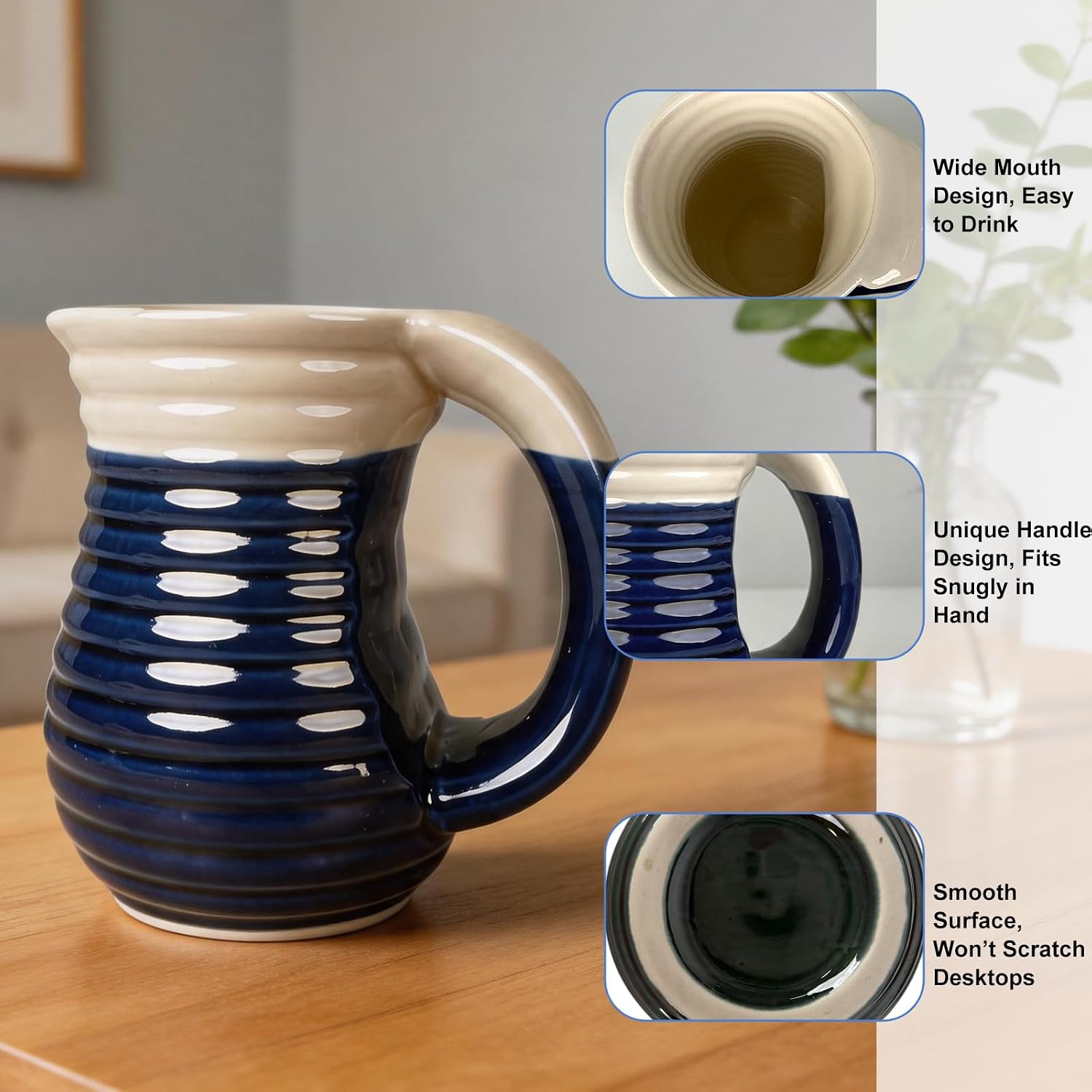 18oz Ceramic Hand Warmer Mug, Handmade Large Coffee Mugs with Comfortable Handle for Office and Home (Style 4)