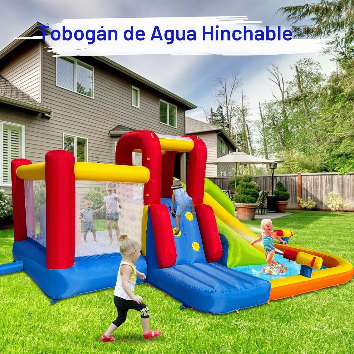 Ballsea Castillo hinchable con soplador, material premium, certificado de seguridad, uso en interiores y exteriores, ideal para cumpleaños infantiles y fiestas familiares
