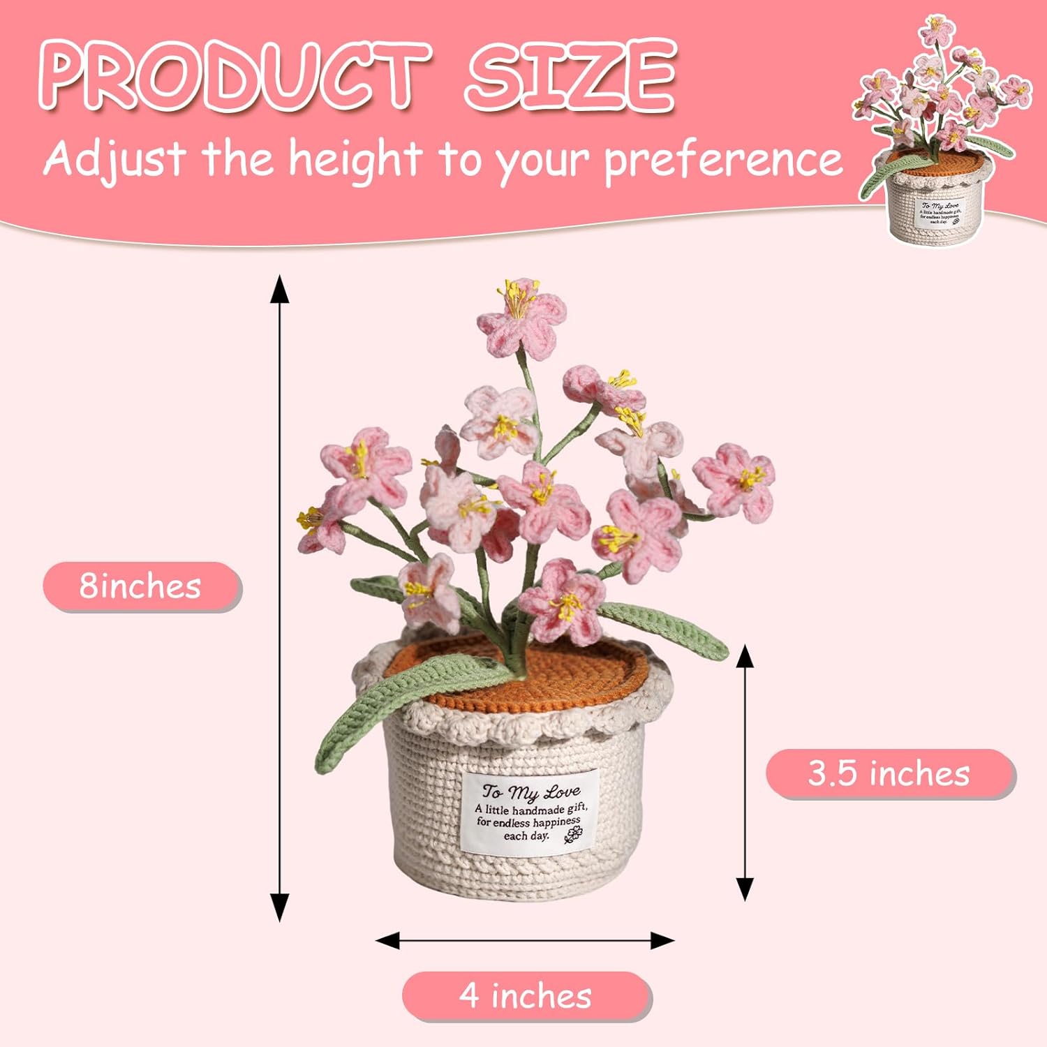 Forget Me Not Flower Lamp - Pink Crochet Artificial Flowers with Night Light, Cordless Table Lamp, Cozy Home Decor Crochet Gifts