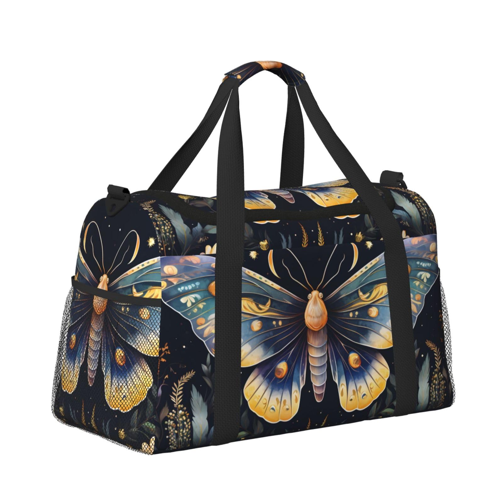 Boho Butterfly Flowers Duffle Bag Foldable Travel Tote Bag Carry On Large Weekender Overnight Bags Waterproof Gym Bag