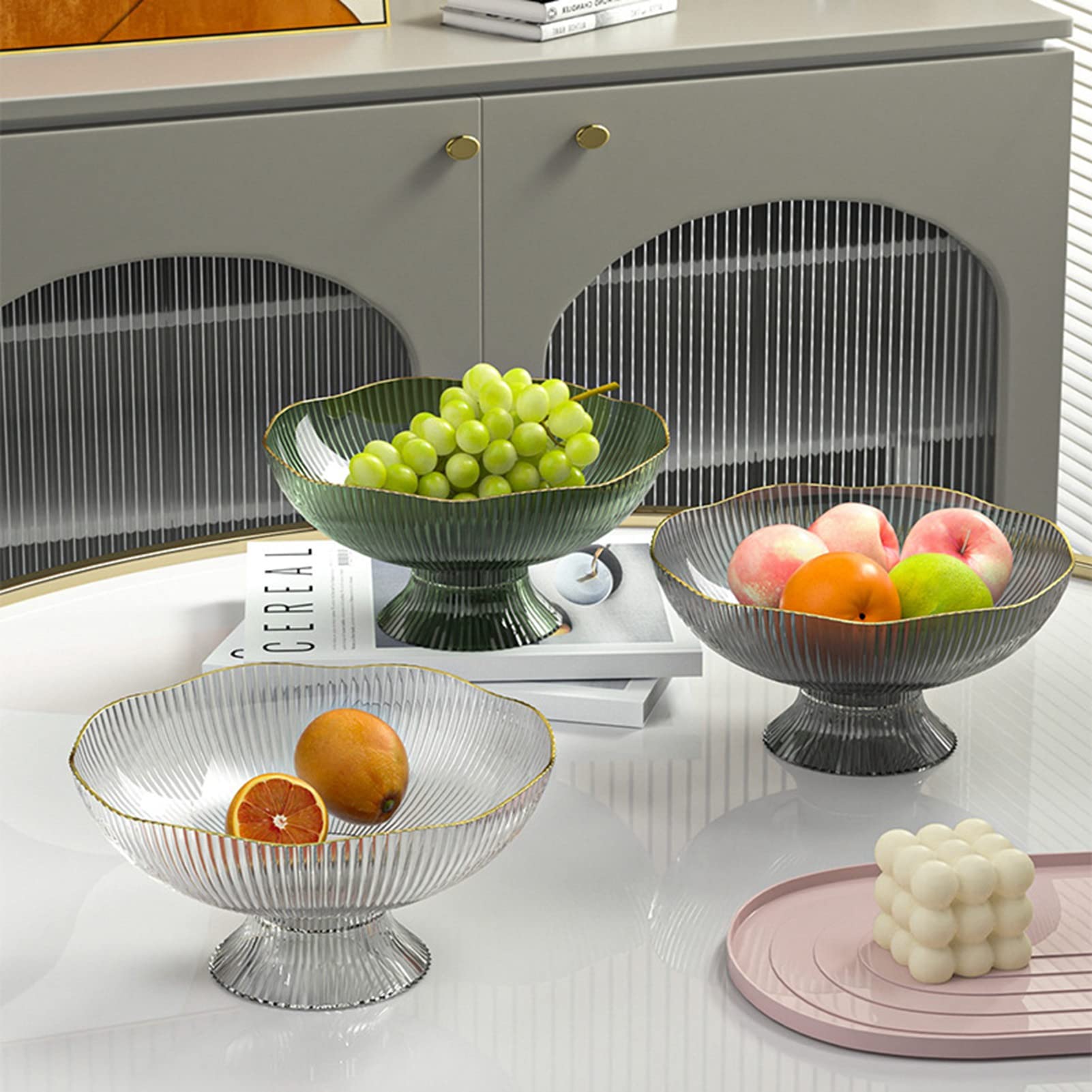 Tazón de Frutas, de Frutas Tazones Decorativos con Orificios de Drenaje Pedestal de Base Desmontable Tazón de Frutas para Mesa Encimera Tazones de Frutas Decorativos para el (Gris)