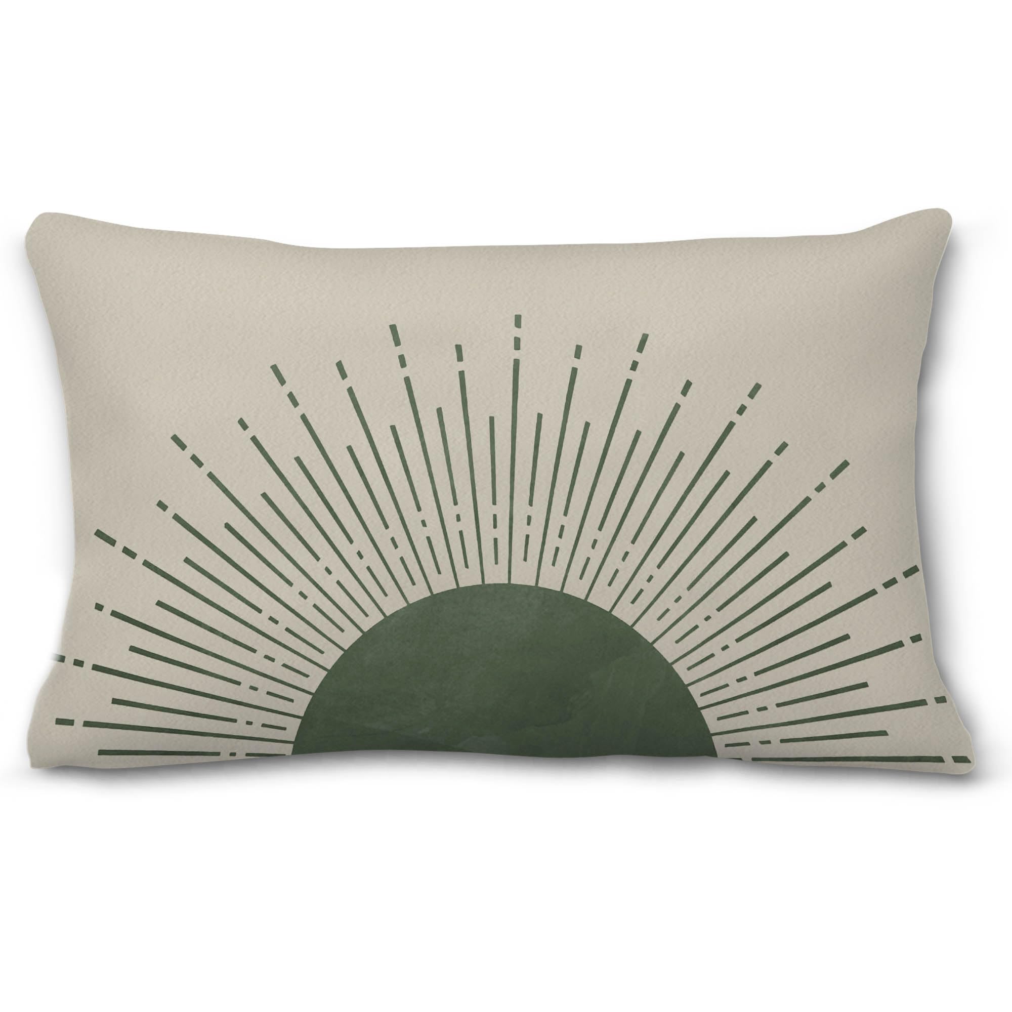 Abstract Boho Green Sun Sunrise Sunset Sunshine Sunray Double Sided Throw Pillow Cover,Boho Mid Century Modern Pillow Covers for Couch Bed Sofa,12×20 inch