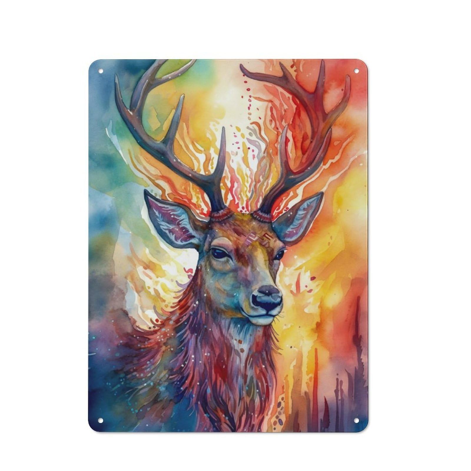 Junmoney Deer Watercolors Colorful Retro-Style Metal Sign 40X30cm For Studio Or Craft Room, Gift For Studio Decor Lovers During The Christmas Season
