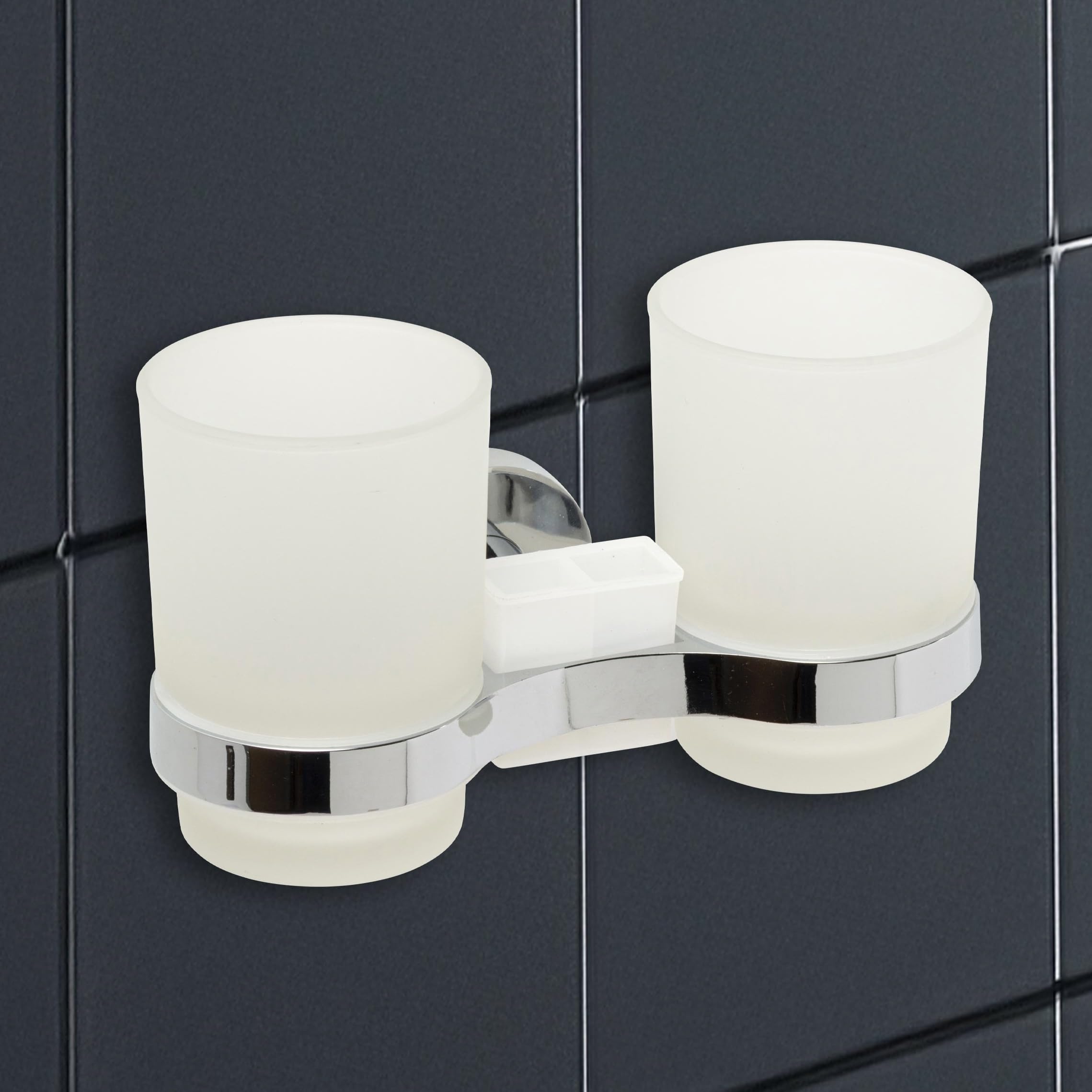 IPEA Samoprzylepny uchwyt na szczoteczkę do zębów z podwójną szklanką - bez wiercenia - nowoczesny design - stylowy uchwyt na szczoteczki do zębów i pastę do zębów na ścianę przyklejanie w łazience