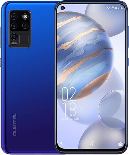 OUKITEL C21 - Teléfono celular desbloqueado, Android 10, 2021, 6.4 pulgadas FHD+, cámara frontal de 20Mp + 4 traseras, procesador de videojuegos,