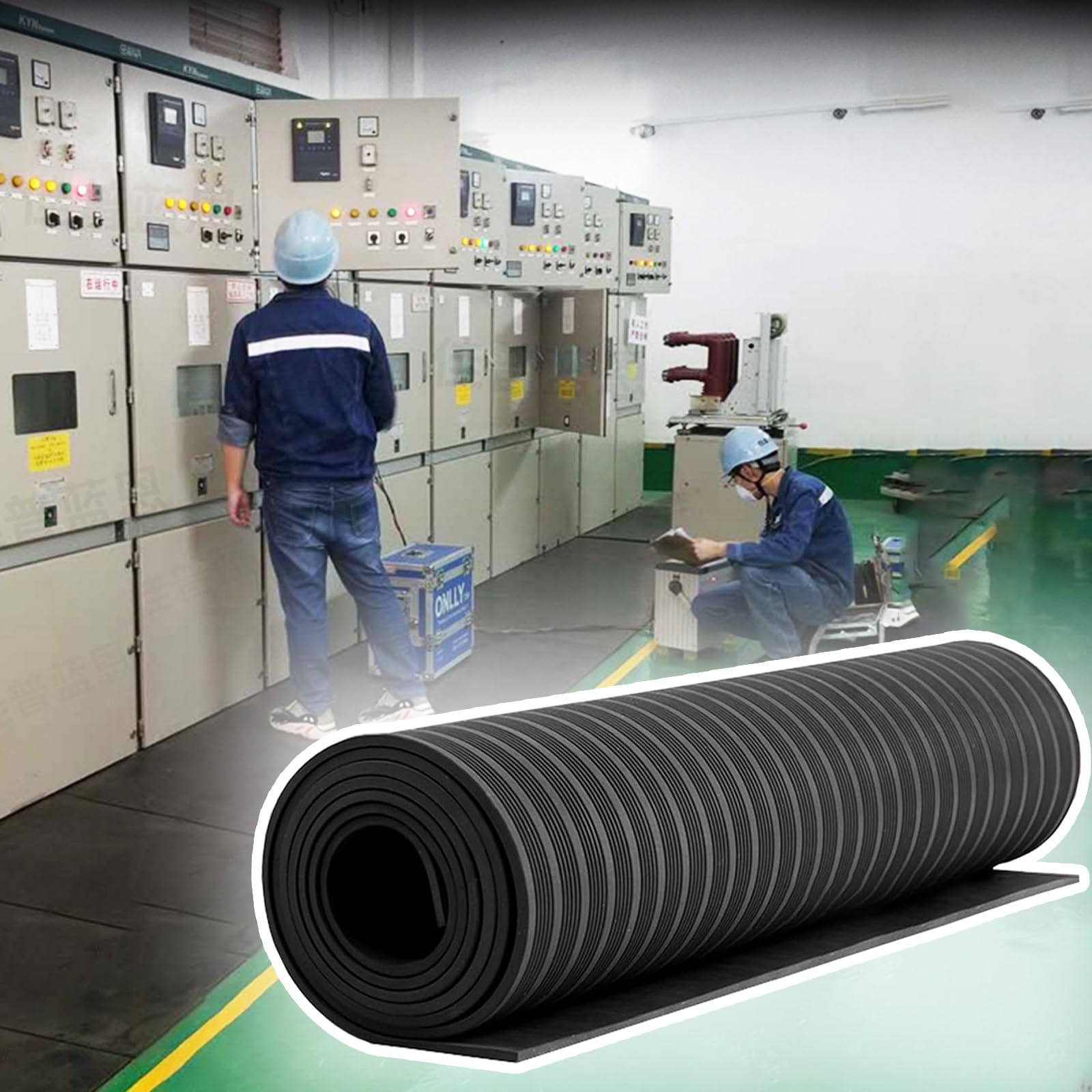 Tapis isolant caoutchouc vert contre les risques électriques en salle de distribution