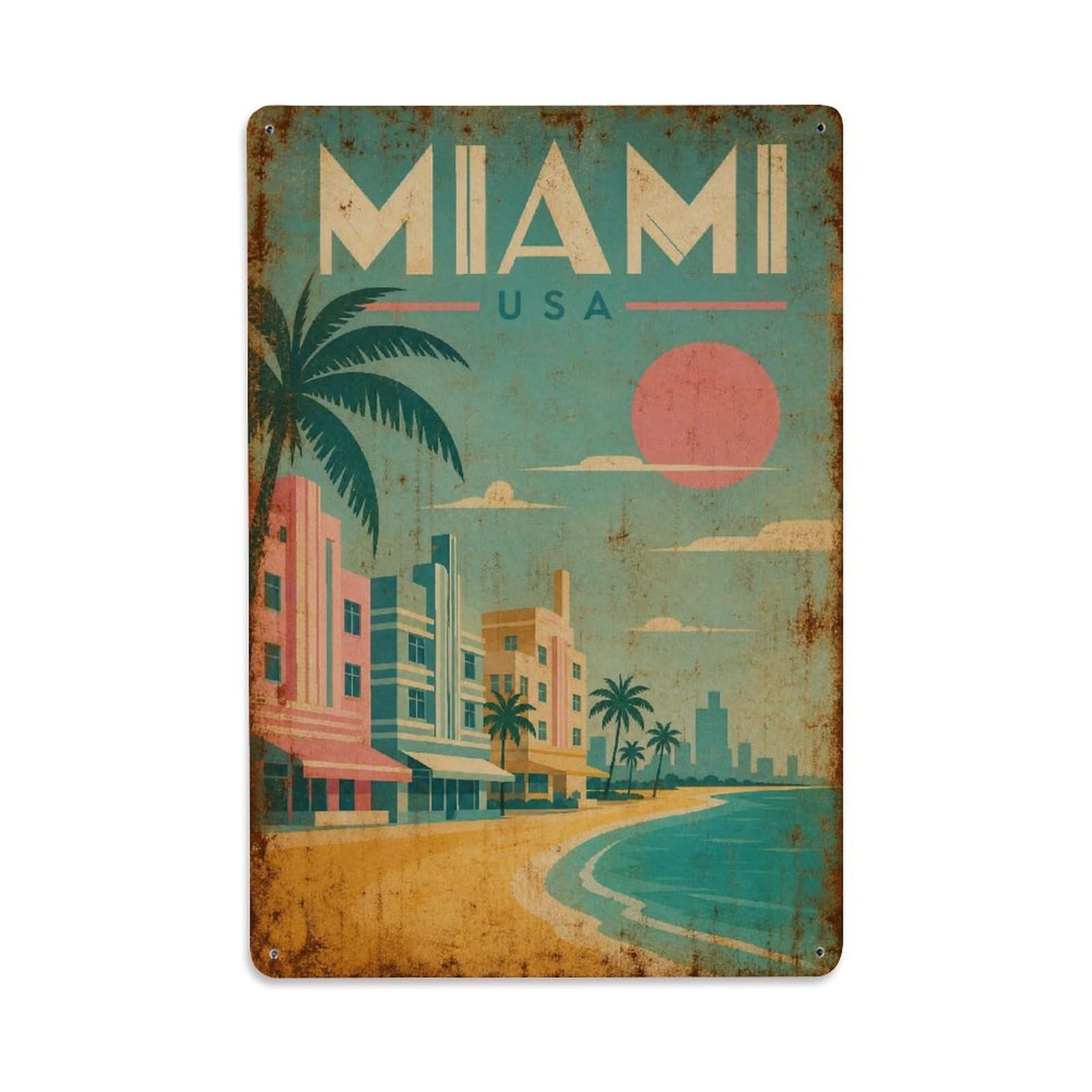 Metal Tin Sign Travel Retro USA Miami