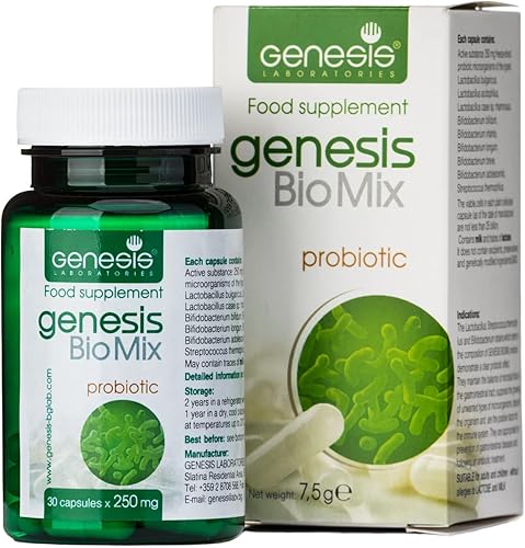 Genesis Biomix Probiótico con Lactobacillus y Bifidobacterium cepas 30 Cápsulas de 240 mg