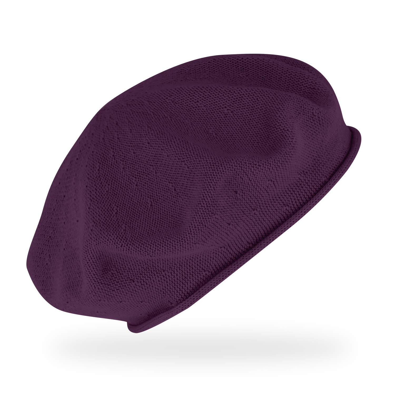 Fiebig Women's Plum Fine-Knitted Baseball With Rolled Edge, Beret In One Size, Made Of Cotton, Light Wool Base In Many Colours - Purple - One Size