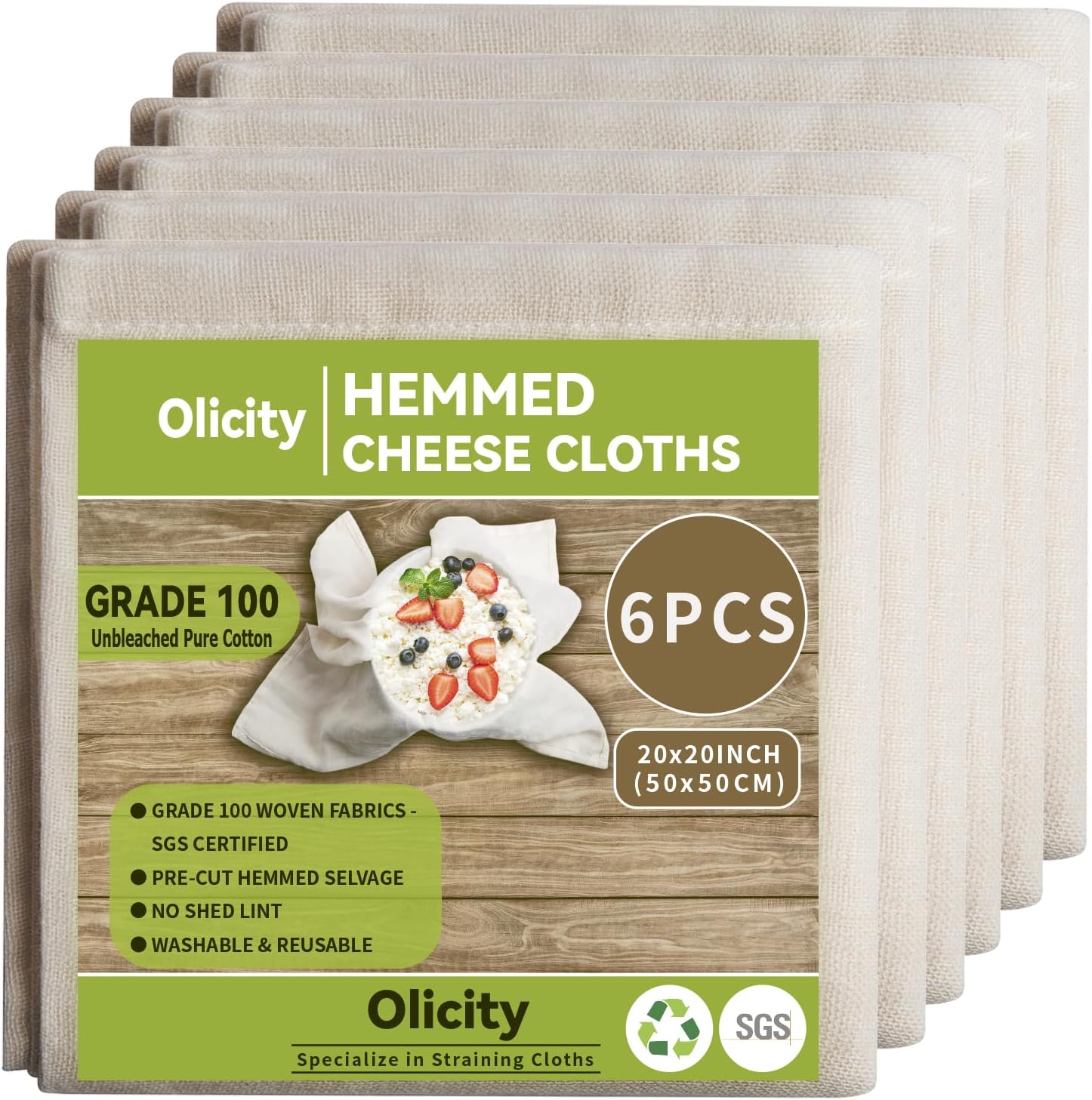 Olicity Cheese Cloths, 6PCS, Grade 100,20x20Inch Hemmed Cheese Cloth Fabric Reusable Fine Mesh Cloth, 100% Cotton Unbleached Precut Muslin Cheesecloth for Straining, Cooking, Yogurt, Juicing Olicity Cheese Cloths, 6PCS, Grade 100,20x20Inch Hemmed Cheese Cloth Fabric Reusable Fine Mesh Cloth, 100% Cotton Unbleached Precut Muslin Cheesecloth for Straining, Cooking, Yogurt, Juicing