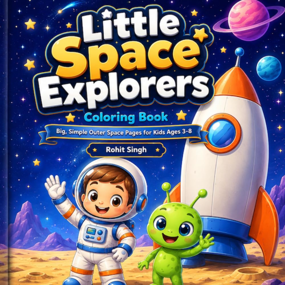 Little Space Explorers Coloring Book: Big, Simple Outer Space Coloring Pages for Kids Ages 3-8