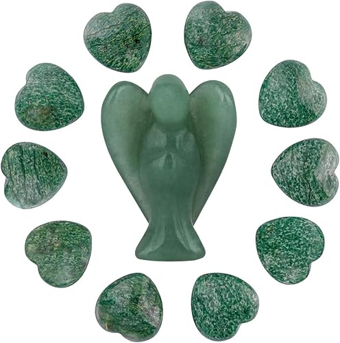 Miniatura 1 de Rockcloud Cristal curativo de corazones de soplo de 0.5 pulgadas y piedras de preocupación talladas con ángel guardián, juego de equilibrio de