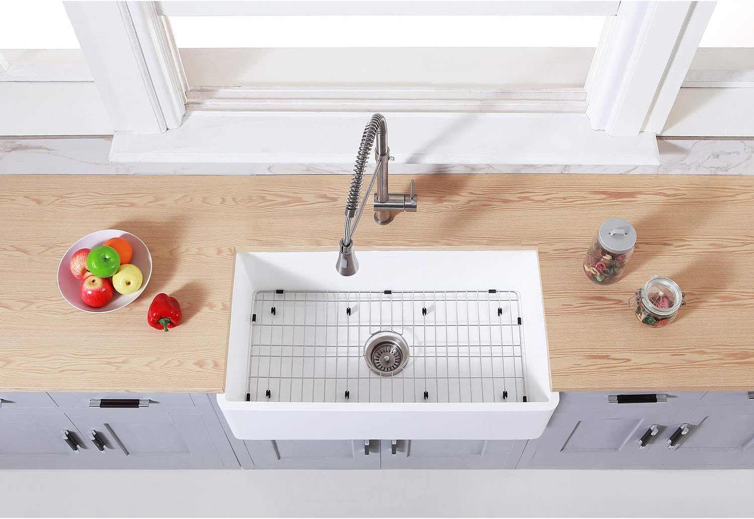 Kingston Brass Gourmetier KGKFA361810BC 36-Inch x 18-Inch Single Bowl Apron-Front Farmhouse Kitchen Sink with Drain, Matte White/Brushed