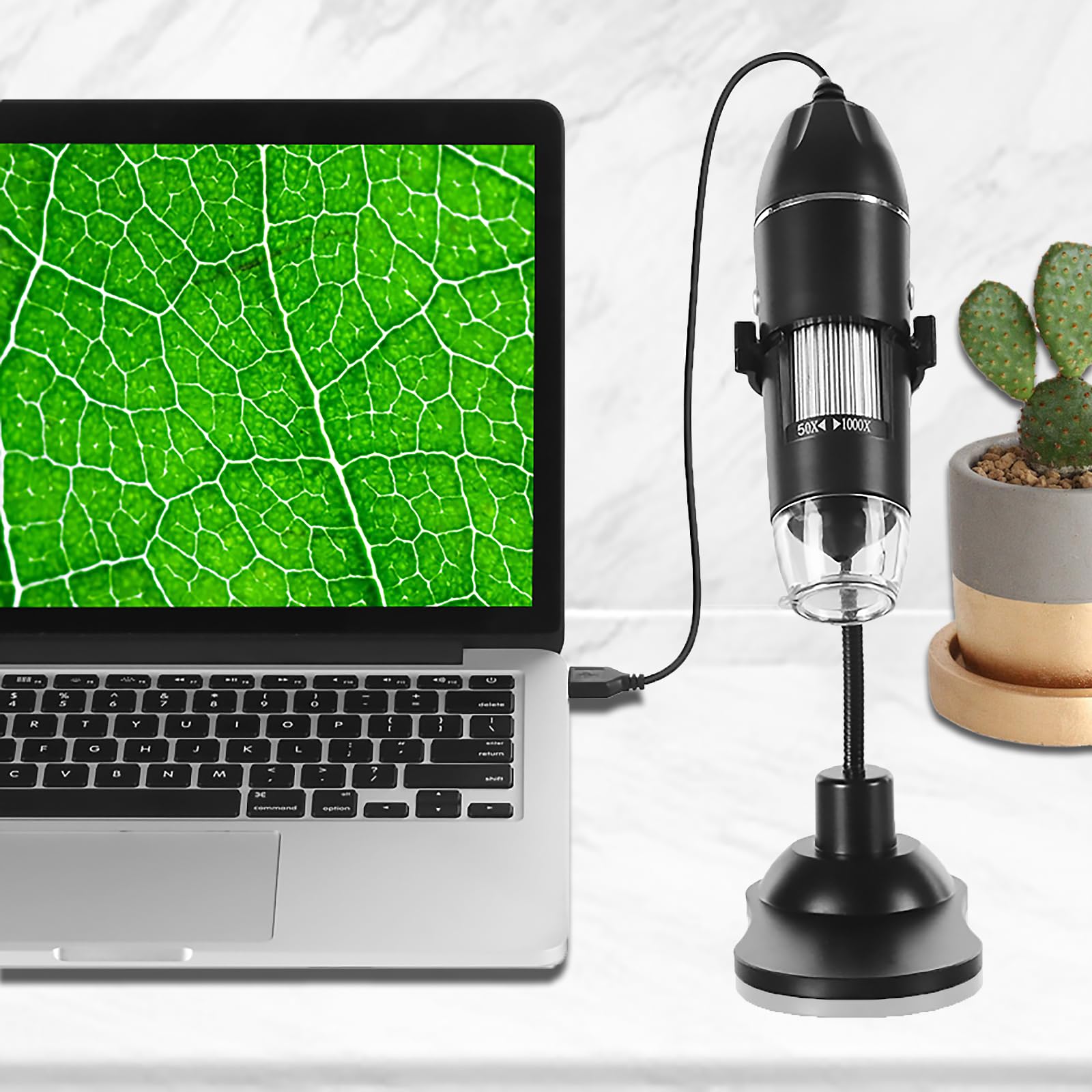 Microscopio Digital USB 1000X con LED Ajustable, Soporte Flexible y Cámara HD - Microscopio Portátil Profesional para Teléfono Móvil/PC, Niños, Industria, Laboratorio, Dermatoscopio