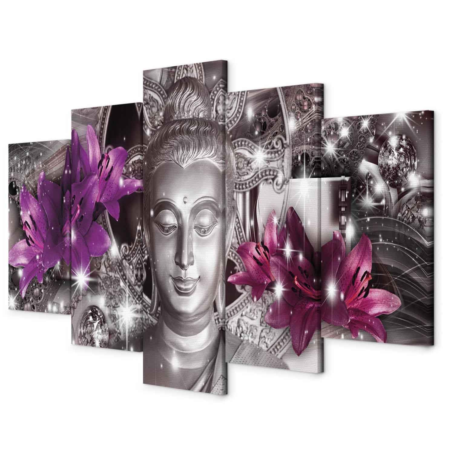 Cuadros B&D XXL - Cuadro en Lienzo Buda Zen Spa 200x100 cm 5 piezas - Impresión en material tejido no tejido cuadros decoracion salon modernos lienzos - Flores Naturaleza h-C-0029-b-o
