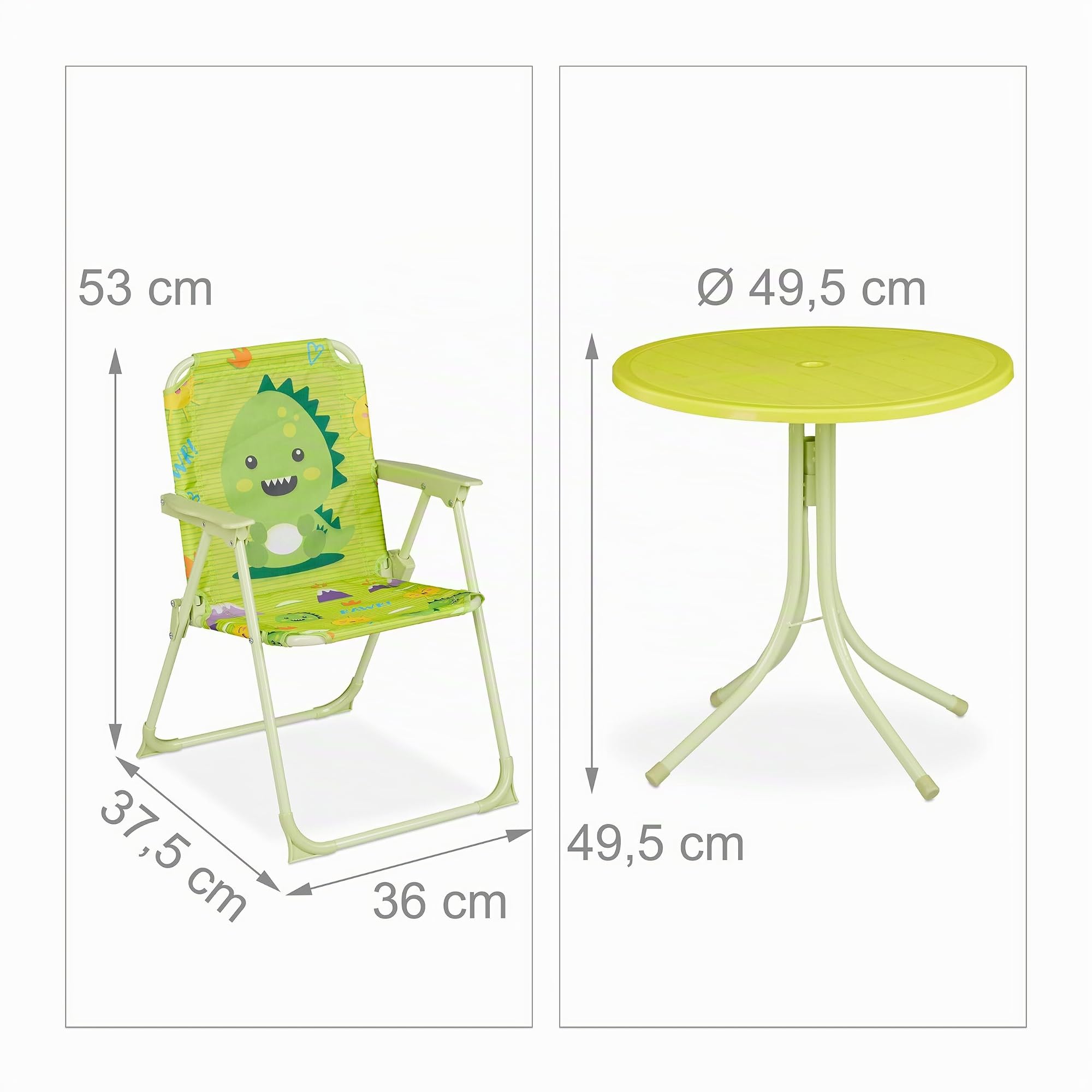Relaxdays, Salon de Jardin, Enfant, Table, chaises, Parasol, pour Un Petit Fan de Monstres, pour Plage ou Camping, Vert