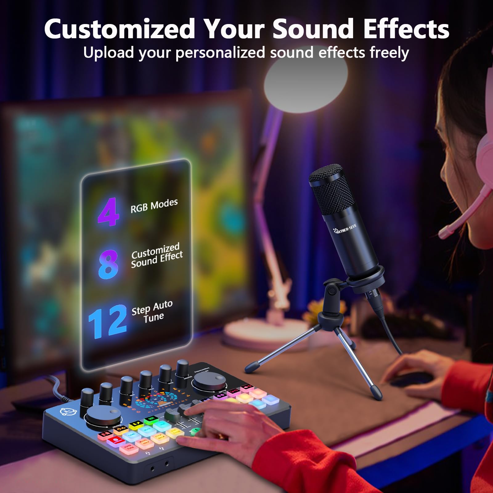 Interfaz de audio con micrófono de condensador de 3,5 mm, perfecta para transmisión en vivo, grabación, canto