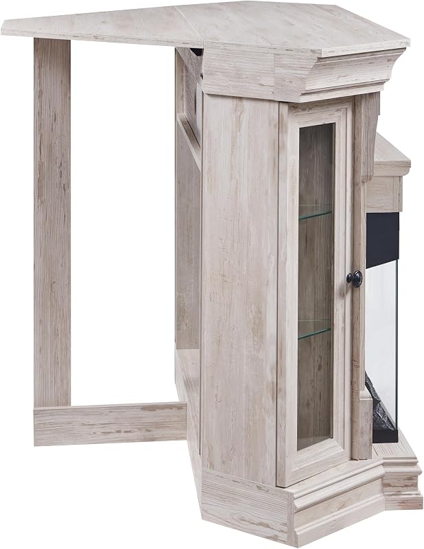 RedLemon 56" Corner Fireplace TV Stand for Up to 65 Inch TV - 30" Electric 3-Sided Fireplace, Farmhouse Entertainment Center for Living Room, Hidden Flip-Top Cubby, Shelves & LED, Antique Brush White image 7