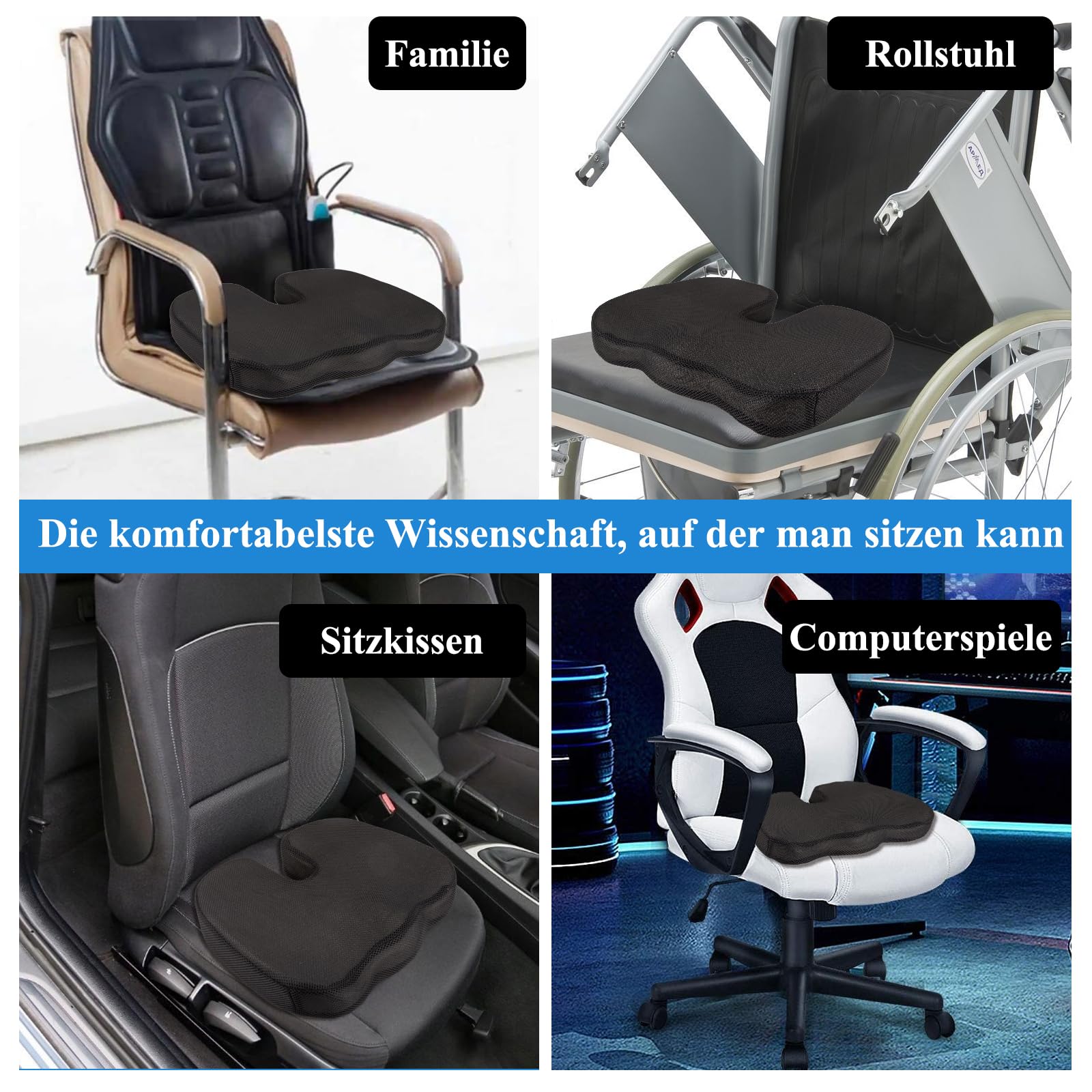 Cojín de asiento ortopédico, cojín de asiento para silla de oficina, cojín de coxis, cojín ergonómico, cojín de espuma viscoelástica, cojín de coxis para avión, coche, hernia de disco