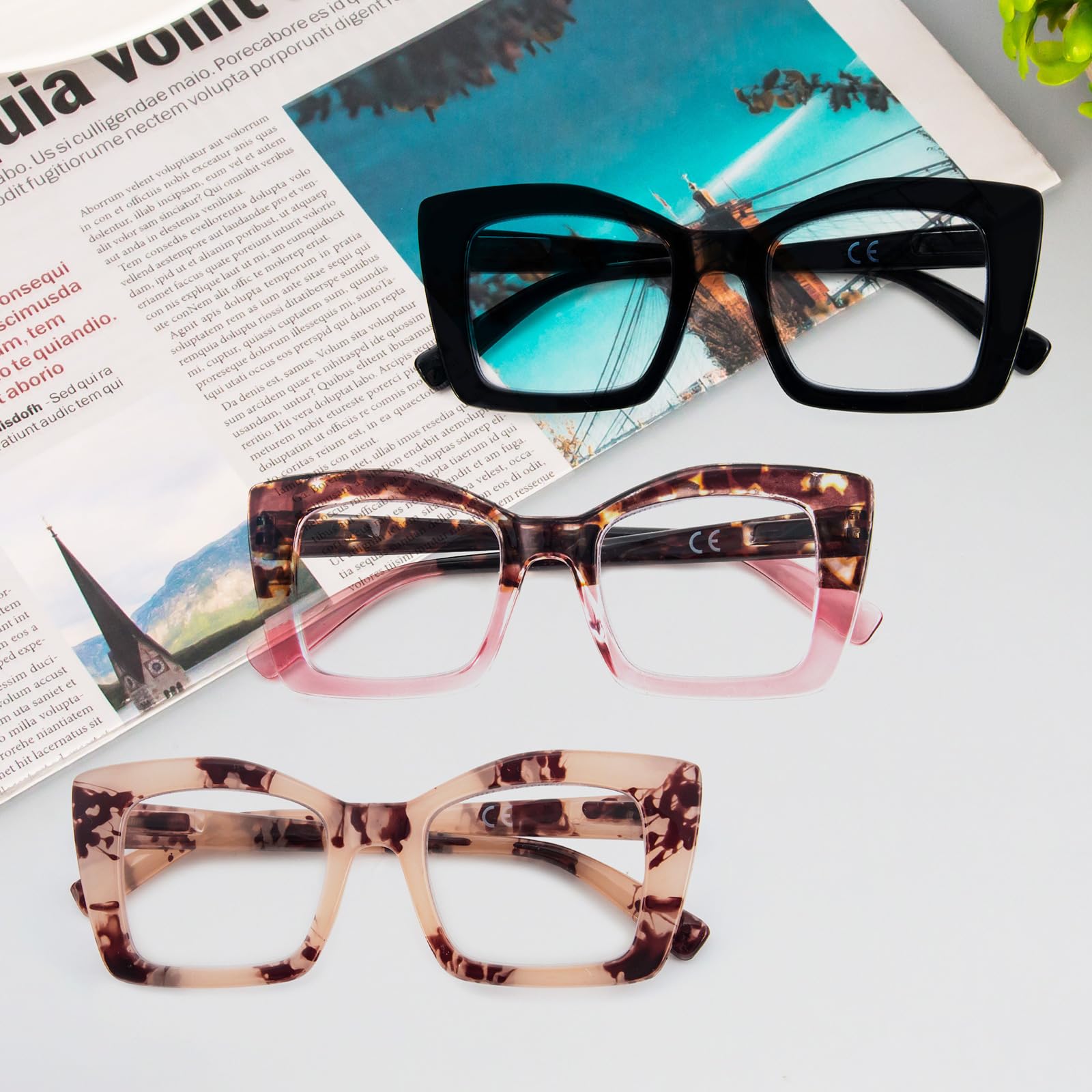 KoKoBin Oprah Occhiali da lettura quadrati da donna Oversized con cerniere a molla per computer (Nero/Rosa Leopardo/Leopardo Rosa, 2, Diottria)